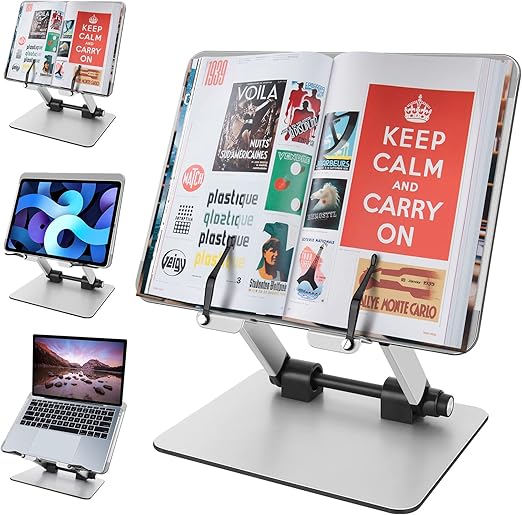 Book Stand for Reading, Grathia Adjustable Book Holder with Page Clips & Multi Heights Angles