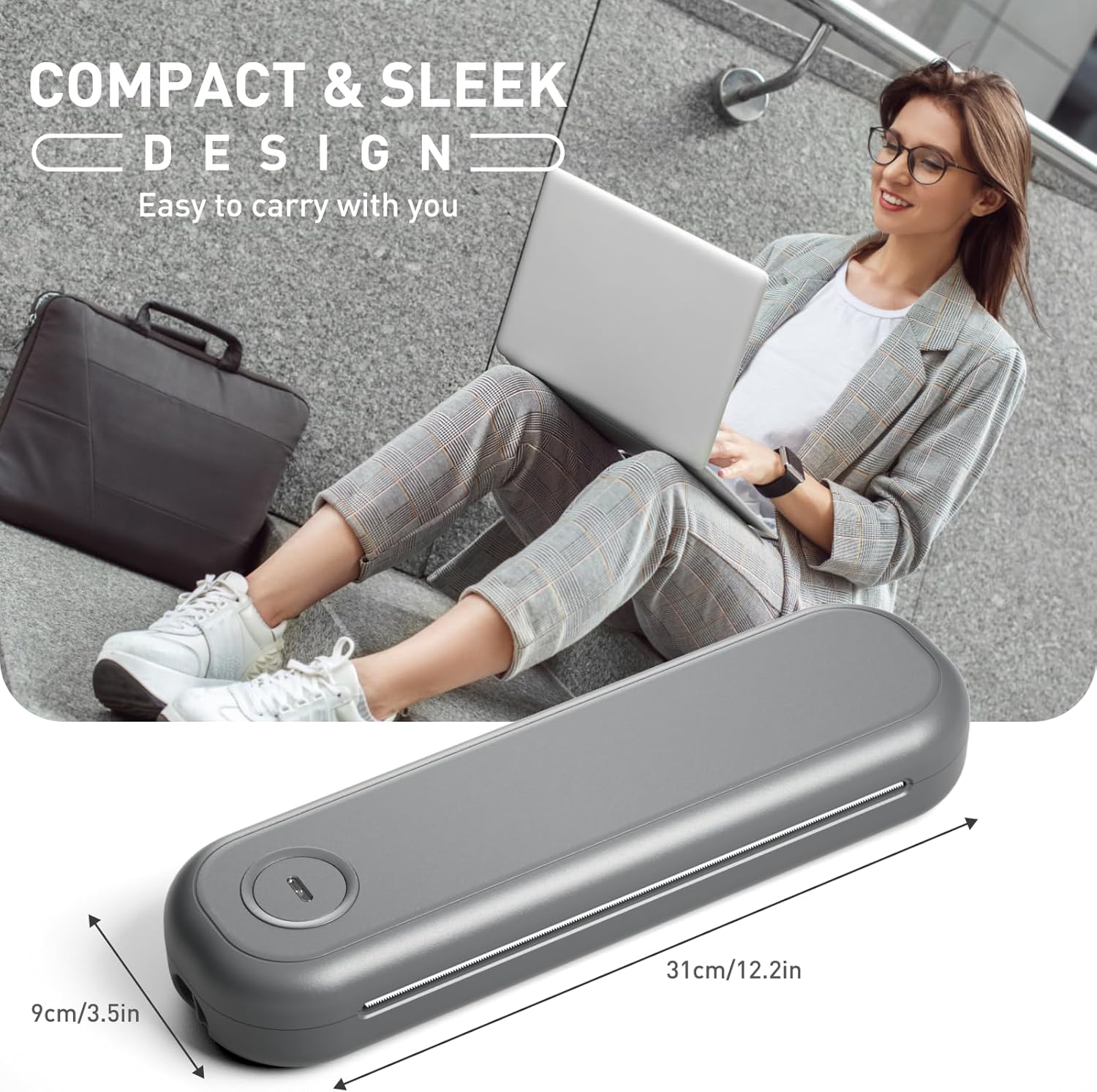 Bisofice L86 Portable Thermal Printer dimensions, showing its compact size.