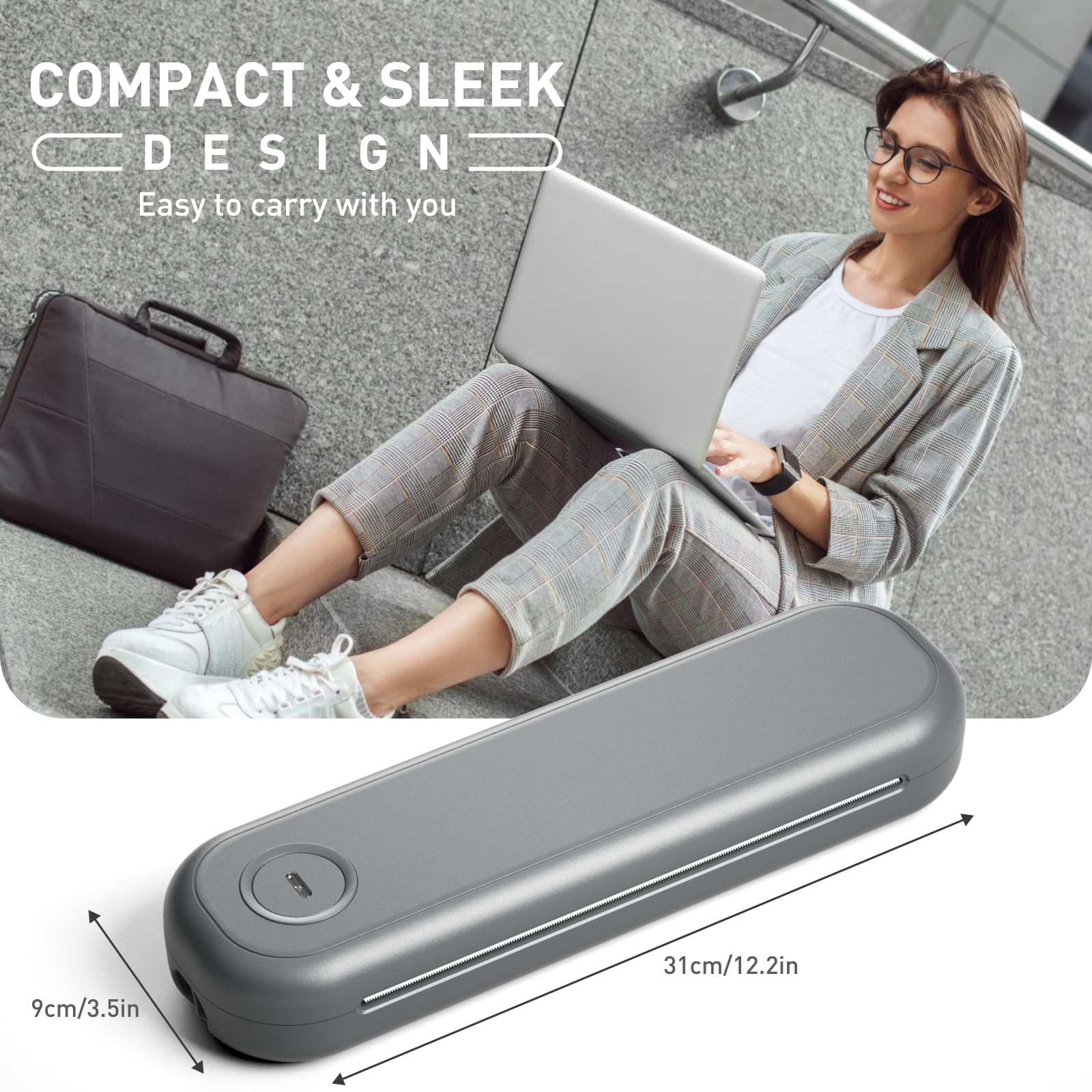 Bisofice L86 stampante portatile A4 per viaggio 300 DPI stampante termica A4 – stampante portatile compatibile con Android e iOS, stampante portatile per cellulare, laptop, grigio