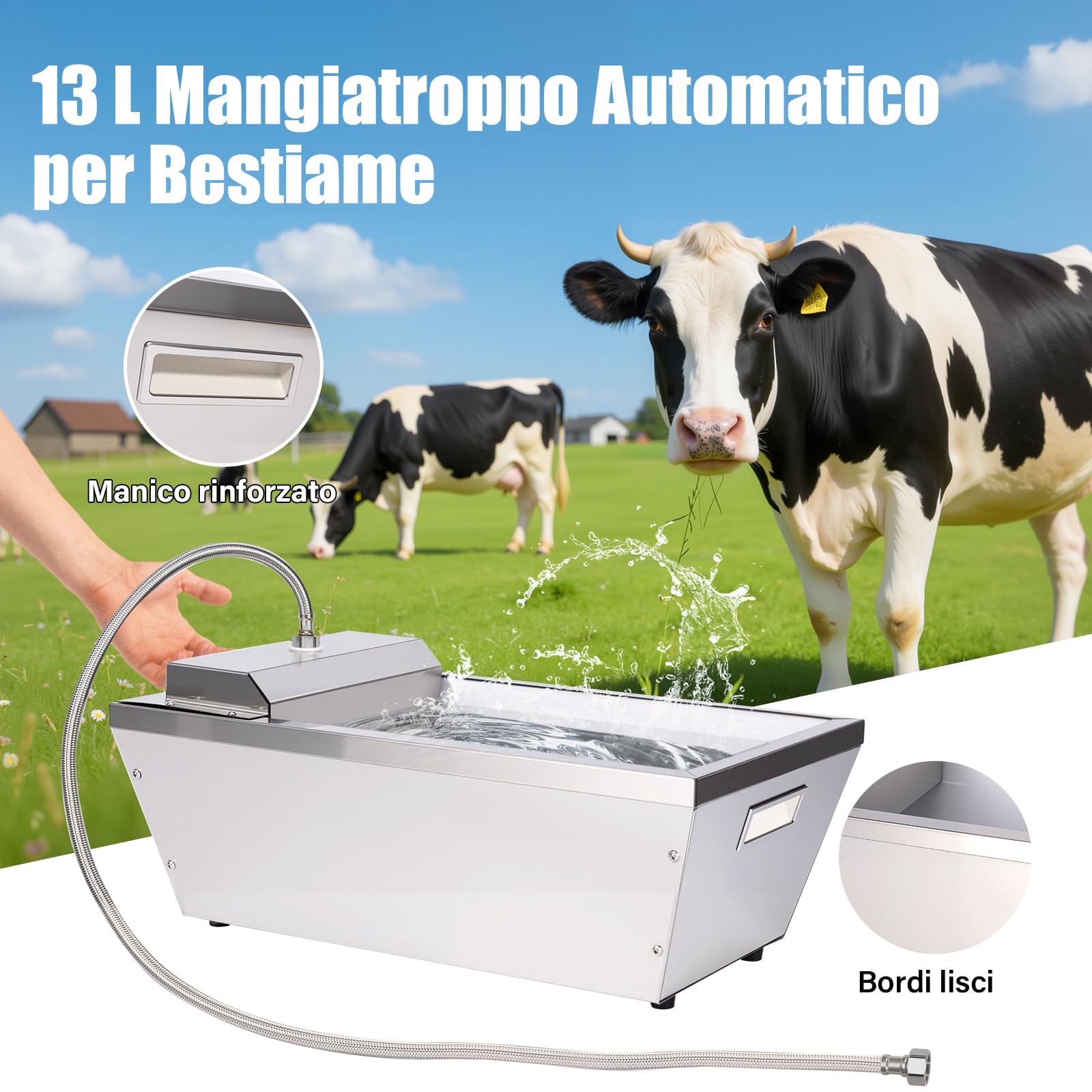 Bottega D'Acqua Automatica Per Bestiame,Bottega D'Acqua Automatica Da 13 Litri Per Cavalli,Dispenser D'Acqua Automatico Per Cani All'Aperto,Impiegatore Auto-Riempimento Inossidabile