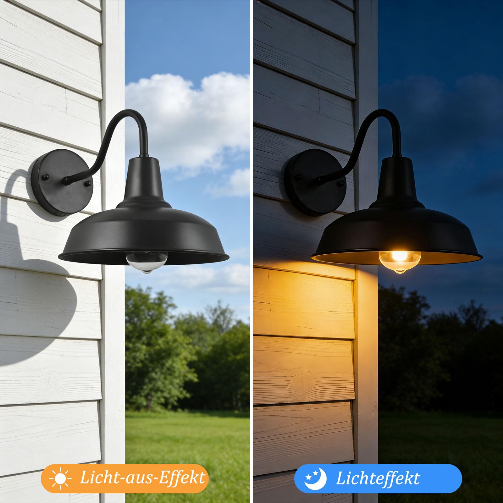 2 Piezas Luces de pared retro al aire libre, lámpara de cuello de cisne negra para granero, lámparas impermeables E27 para montaje en pared exterior para porches, garajes y patios