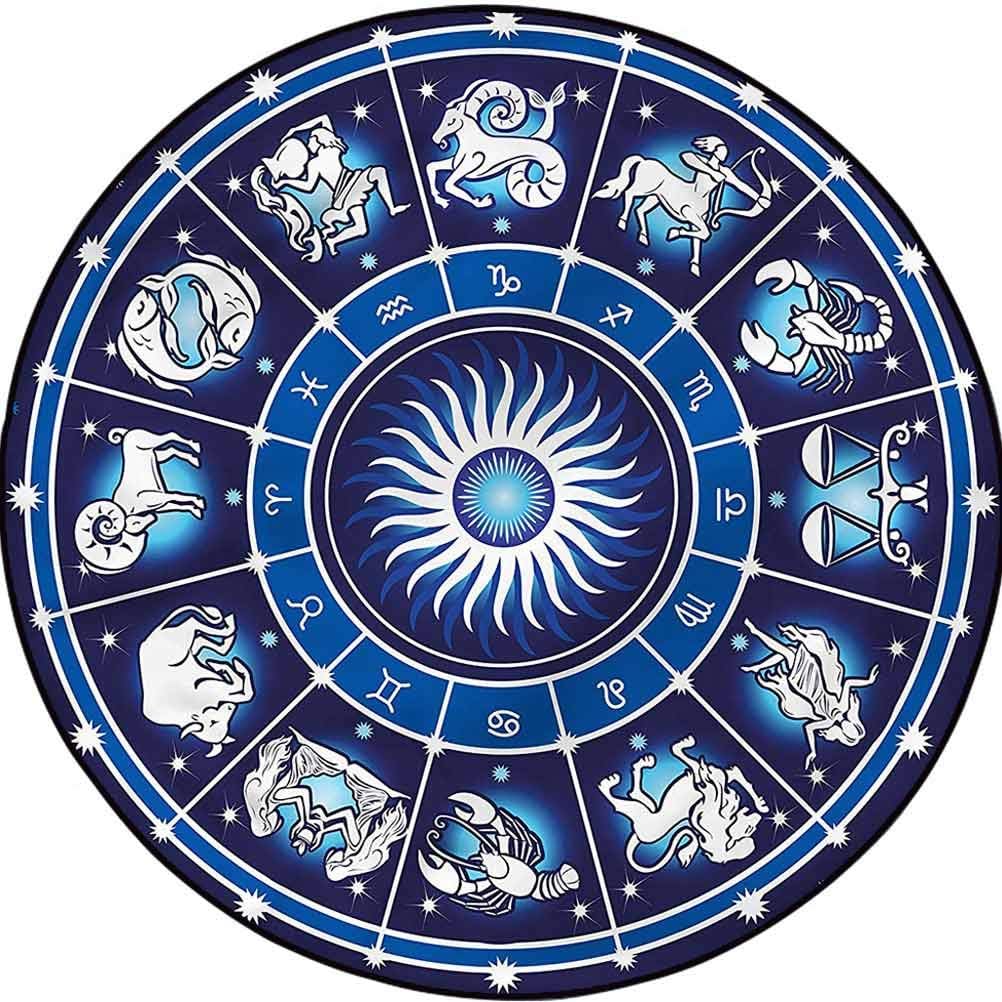 Zodiac Modern Round Rugs Easy to Clean Stain Fade Resistant Astrology Signs in Chart