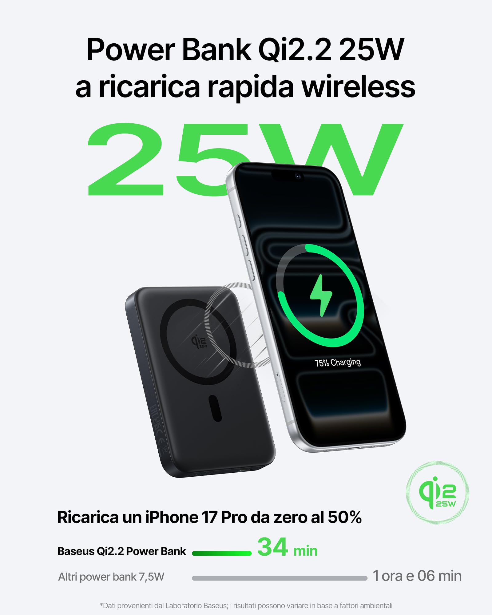 Baseus EnerFill FM21 Qi2.2 25W Powerbank Magsafe, 10000mAh Power Bank Magnetico, PD USB C 45W Ricarica Rapida, Batteria Esterna per iPhone 17/16/15/14 Pro Max