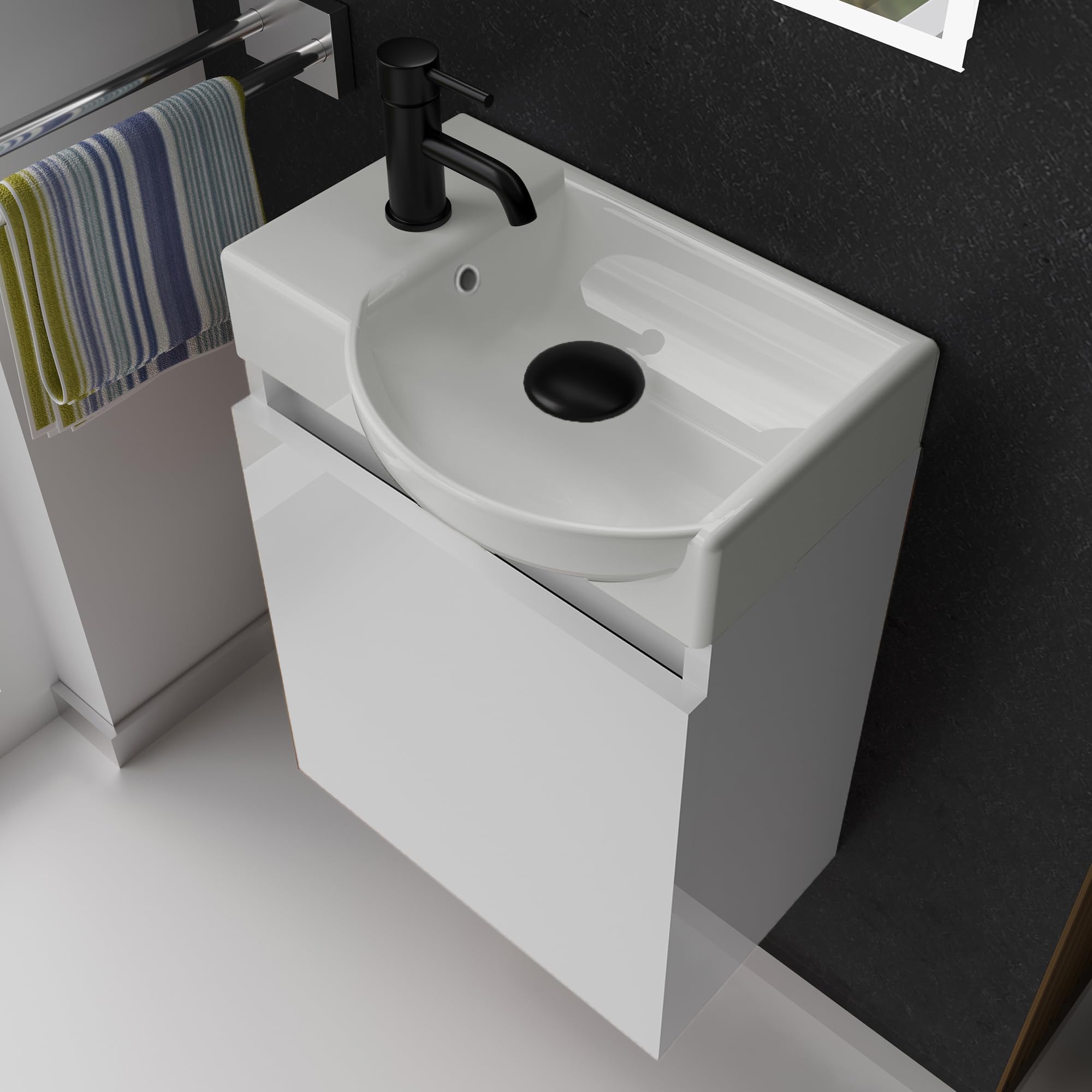Alpenberger Lavabo Con Mobiletto Sospeso 80 Cm Bianco - 2 Cassetti Softclose E Lavabo In Ceramica - Per Bagno E WC Ospiti