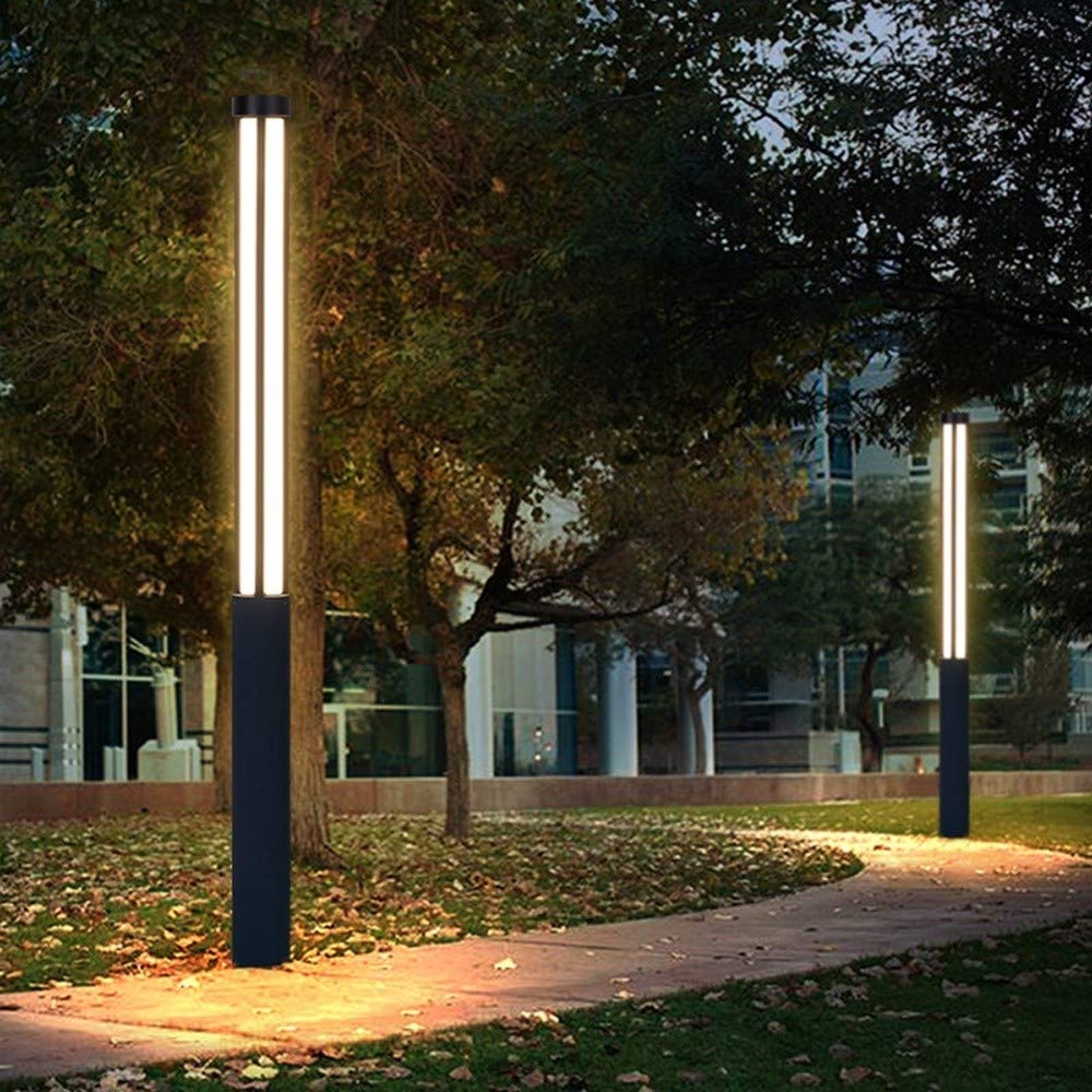 Poste De Luz para Jardín, Impermeable, para Exteriores, Bolardo, Villa, Patio, Patio, Suelo, Césped, Lámpara, Poste Alto, Linterna, Parque, Patio, Camino, Pasarela,(Negro-80Cm)