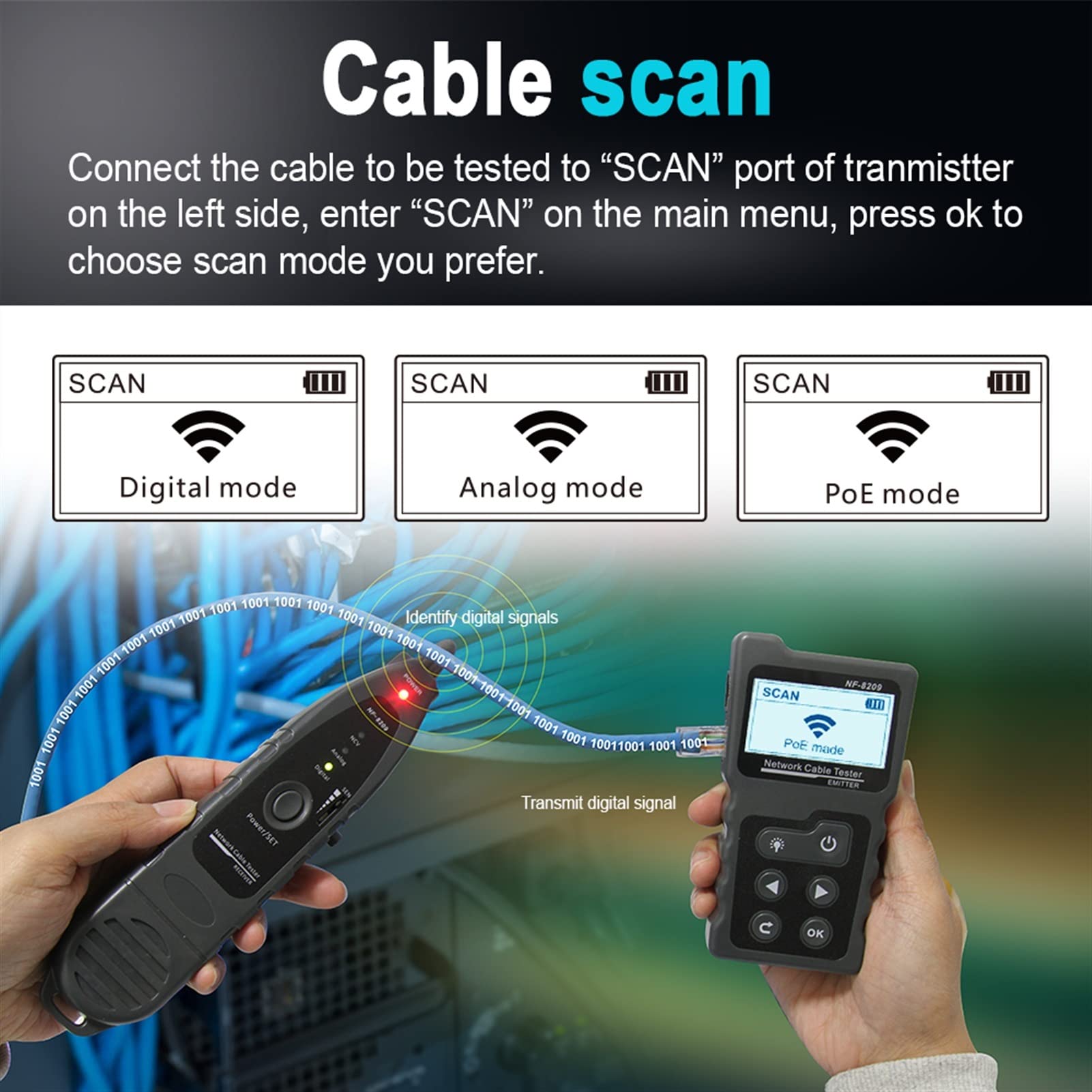 Cable Tracker LAN Mostrar MEDIDA Tester Herramientas de red LCD Pantalla Mida Longitud Tester WirEMAP NF-8209(8209)