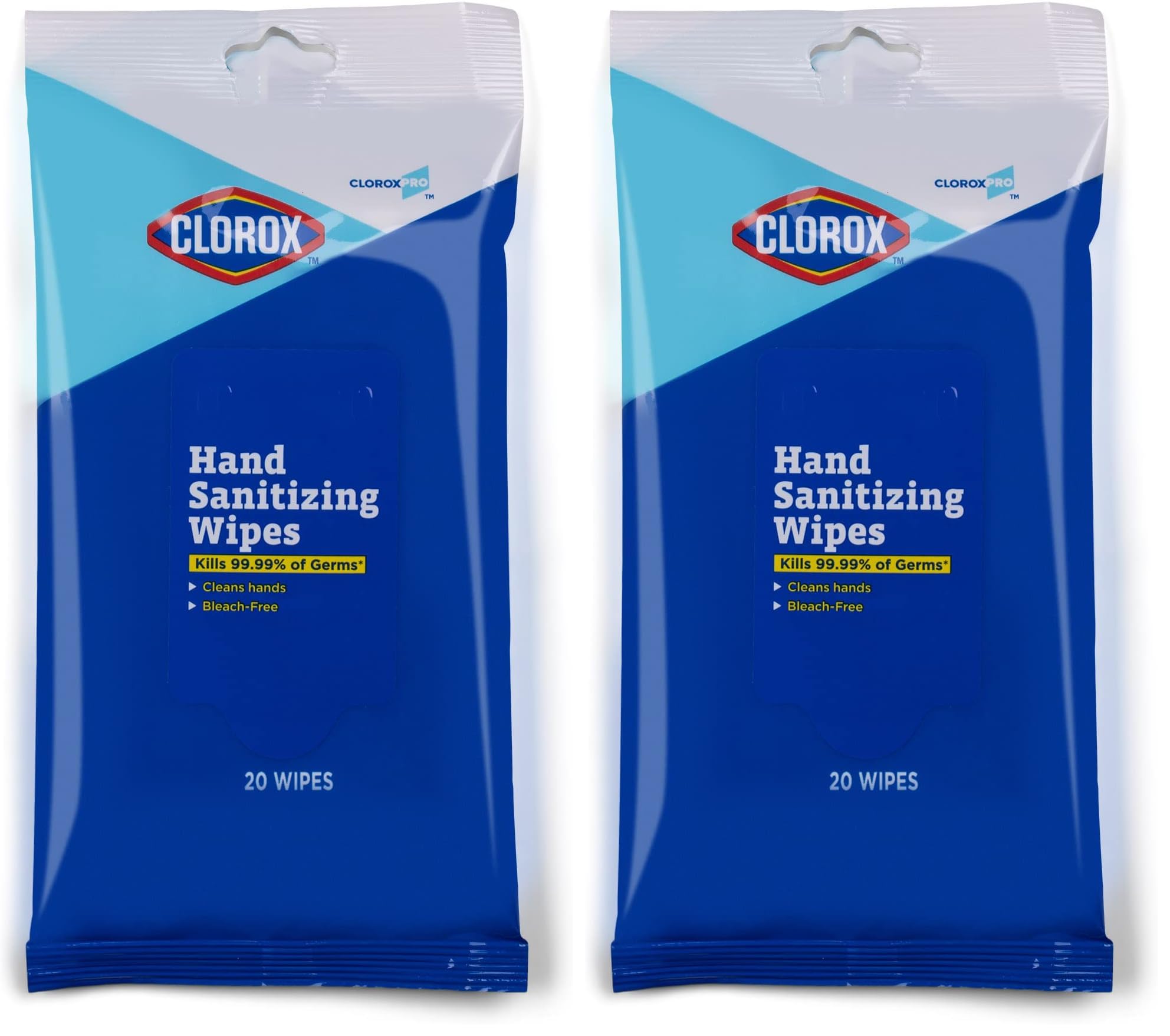 Clorox Pro Alcohol Free Wipes with BZK 20 Ct Resealable Pouch - Travel Hand Wipes Pack of 2