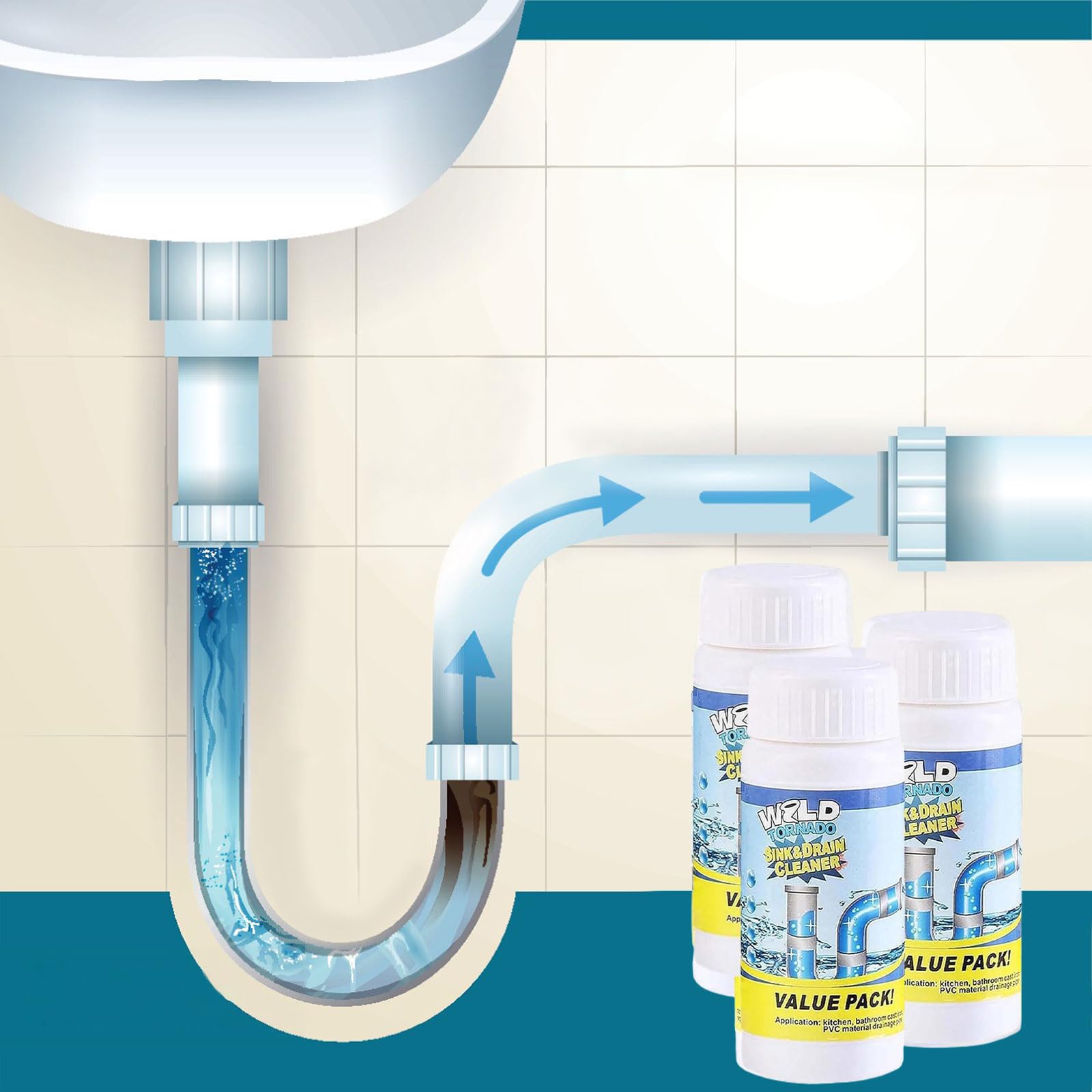 Detergente per tubi di scarico, Fuido per Scarichi e Lavandini, Stura Lavandini e Scarichir, Sgorgante Professionale, Disgorgante Professionale Forte, Rimuove capelli, Grasso e Residui di Sapone