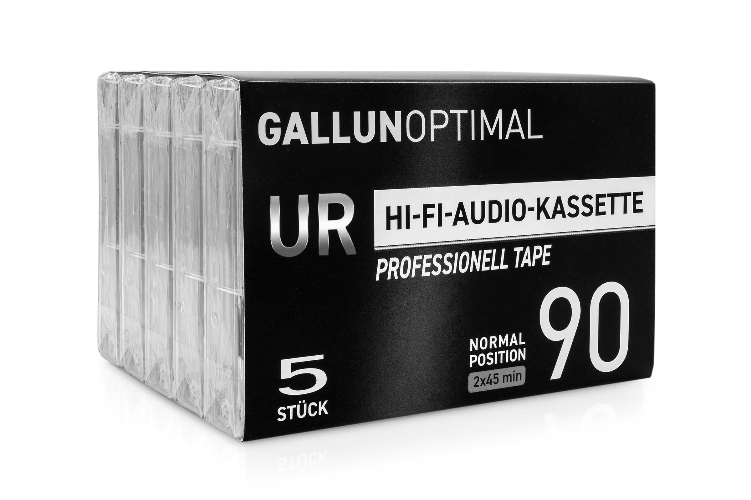 UR90 audio cassettes 90 min. Empty cassettes, pack of 5