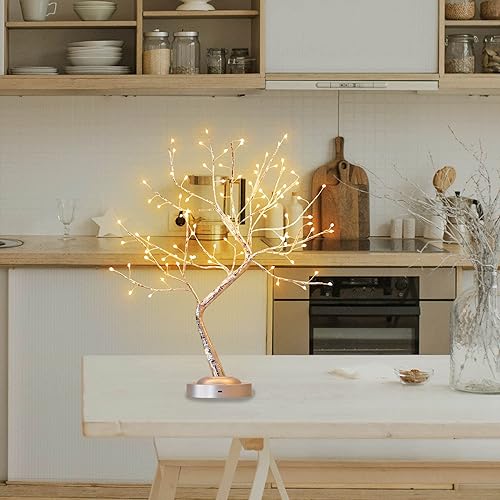 Miniatura 5 de Lámpara de mesa de árbol de hadas de color blanco cálido, árbol de Navidad con ramas iluminadas con luces brillantes, funciona con pilas, con