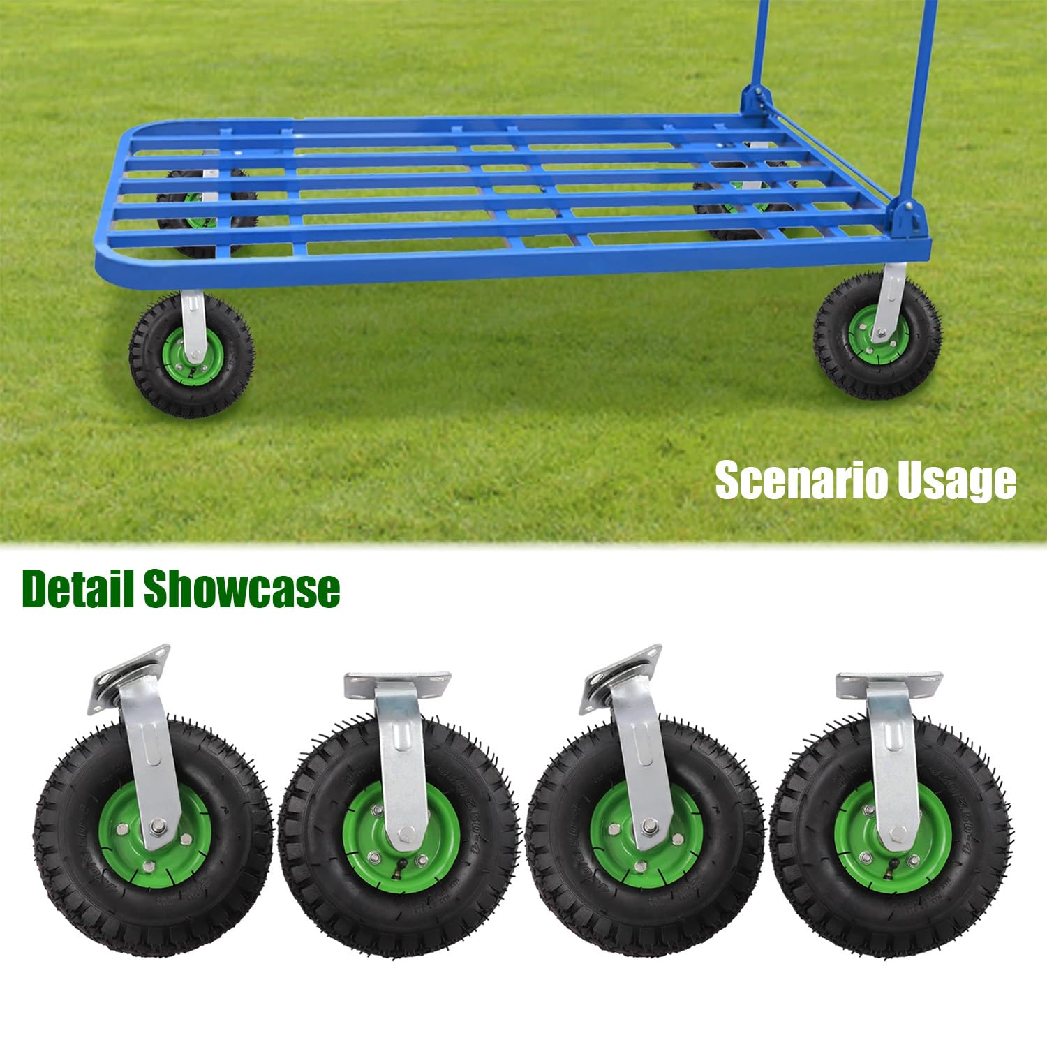 Ruedas Para Muebles Pesados 250mm,Ruedas Para Carros, Juego de 4 Ruedas Giratorias con Cubos de Acero Amortiguadores Neumáticos Silenciosos, Adecuadas Para Carros y Cintas Transportadoras