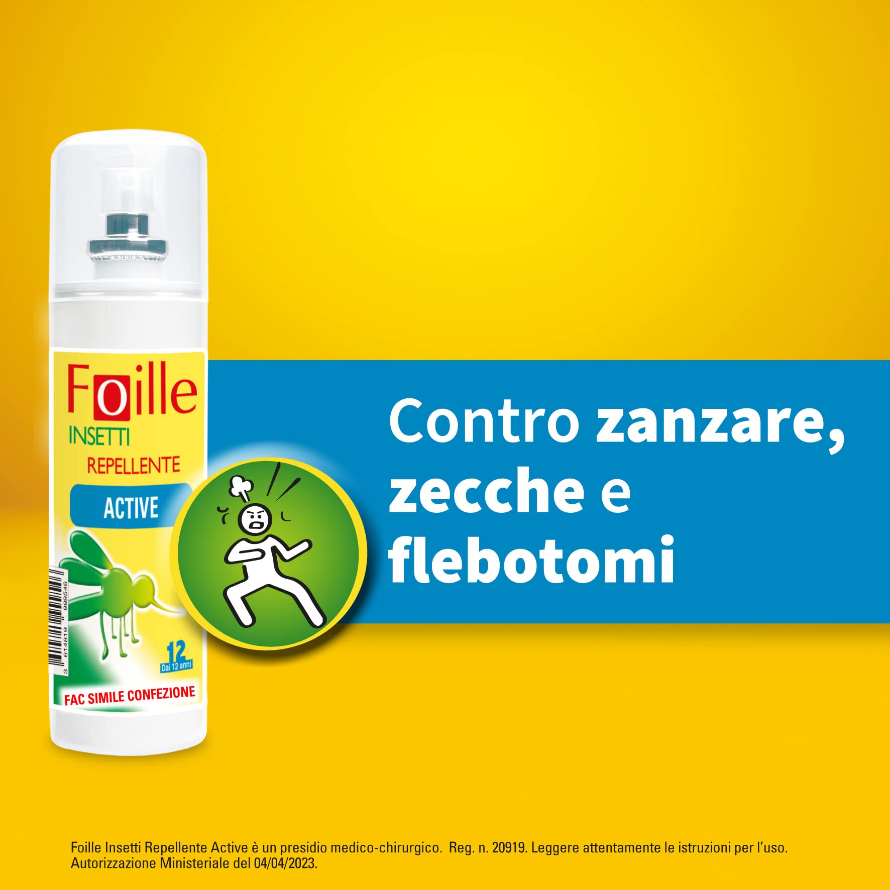 Foille Insetti Repellente Active con Icaridina al 20%, contro Zanzare, zecche e flebotomi, Efficacia immediata e Durata fino a 12 ore con due applicazioni, Pack due confezioni da 100 ml