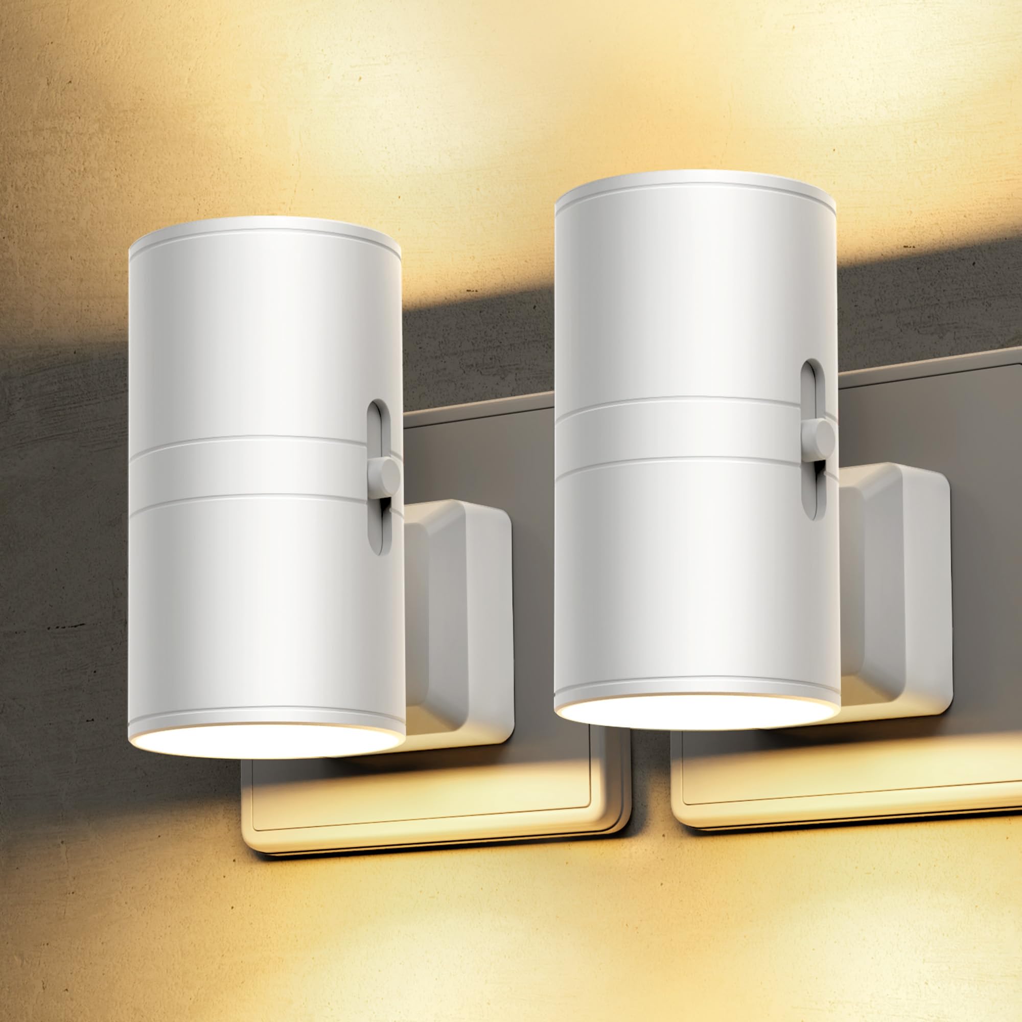 LOHAS-LED Nachtlicht Steckdose mit Dämmerungssensor, dimmbar, Weiß | 1W LED Steckdosenlicht, 0-100 lm, 3000K Warmweiß, Weiß Zylinder Design für Flur, Treppe, Schlafzimmer und Küche, 2 Stück