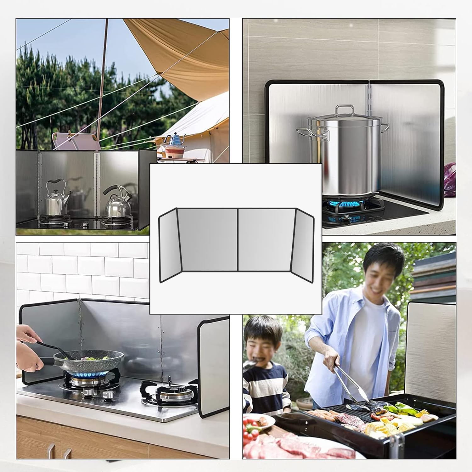 Folding Stainless Steel Splatter Guard - 2 Pack Anti-Splatter Shield for Frying Pans, Grease Protection, Ideal for Kitchen & Camping BBQs, 2-Sided Design