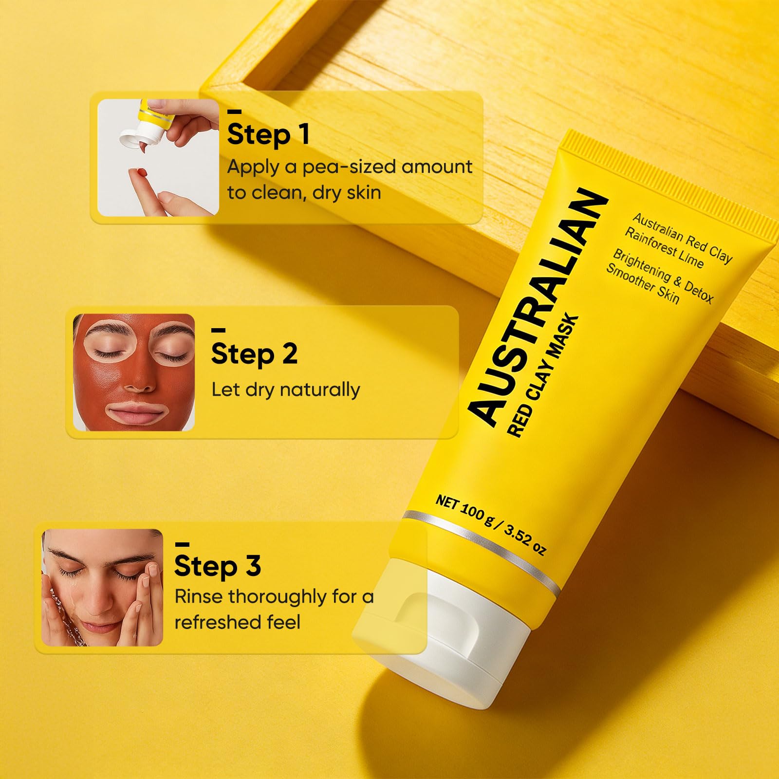 Australian Red Clay Face Mask, Mineral-Rich Detox Mud Mask with Kakadu Plum, Desert & Rainforest Lime Extracts, for Radiant-Looking, Smoother Skin, All Skin Types, 100 mL (1)