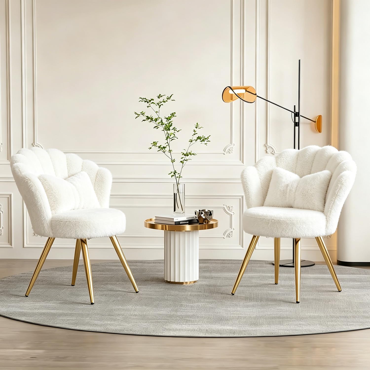 Aivermeil Velvet Accent Chair with With cushion •Vanity Chair for Makeup Room •Upholstered Guest for Living Room •Side for Bedroom •White •Set of 2