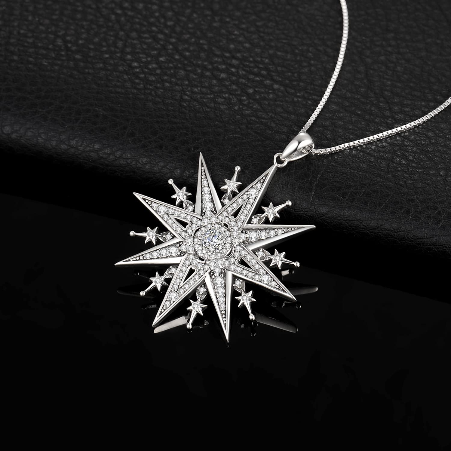JewelryPalace Vintage Collana Stella del Nord Donna Argento 925 con Cubica Zirconia, Collana Ciondolo Pietra a Taglio Rotondo con Catena 45cm, Collane Pendenti Anniversario Set Gioielli Donna