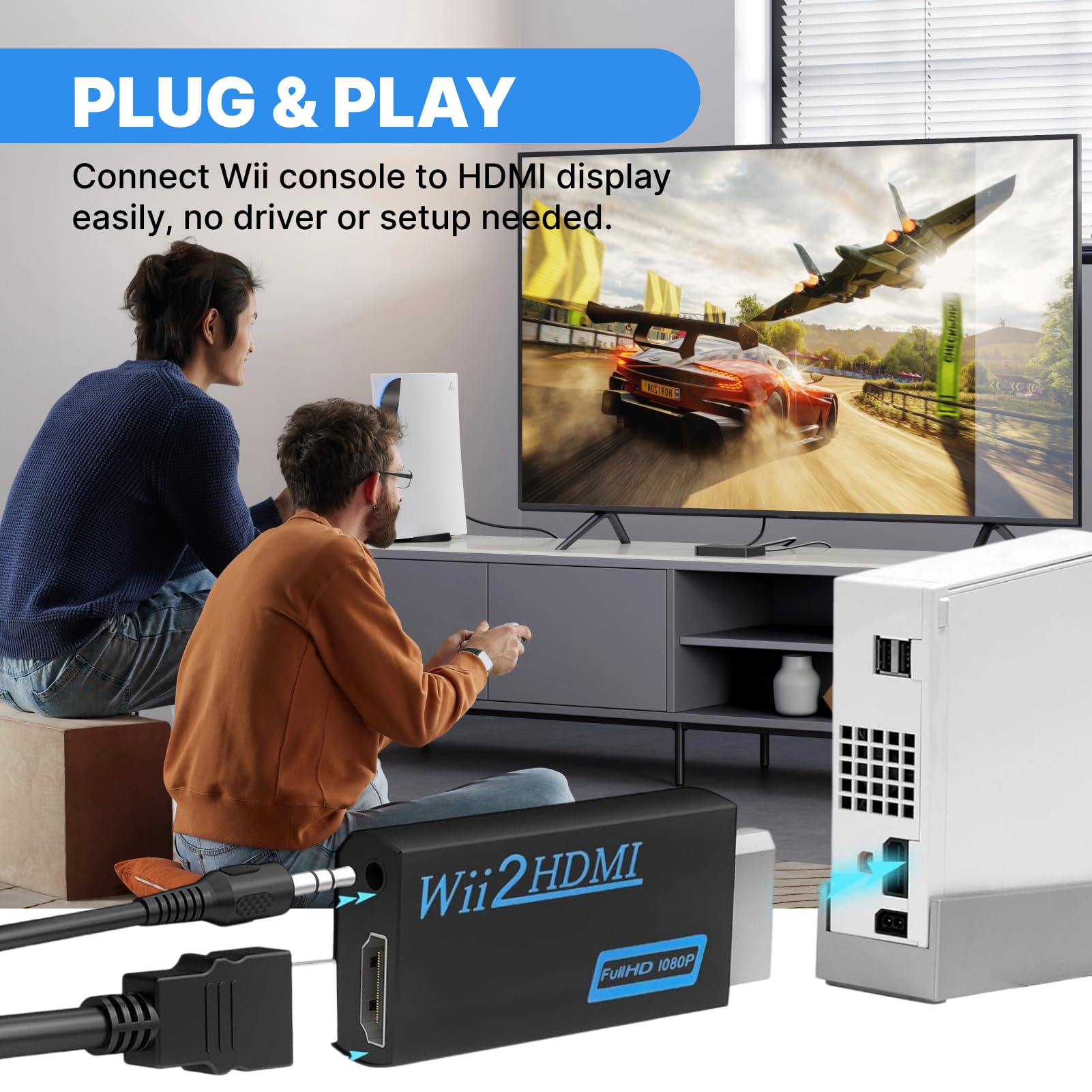 Adaptateur Wii HDMI, Adaptateur Peritel HDMI avec Câble HDMI de 1 m et Câble Audio 3,5 mm de 1 m, Convertisseur 1080p Compatible avec Tous les Modes d'Affichage pour Console Wii, Projecteur, TV - 5