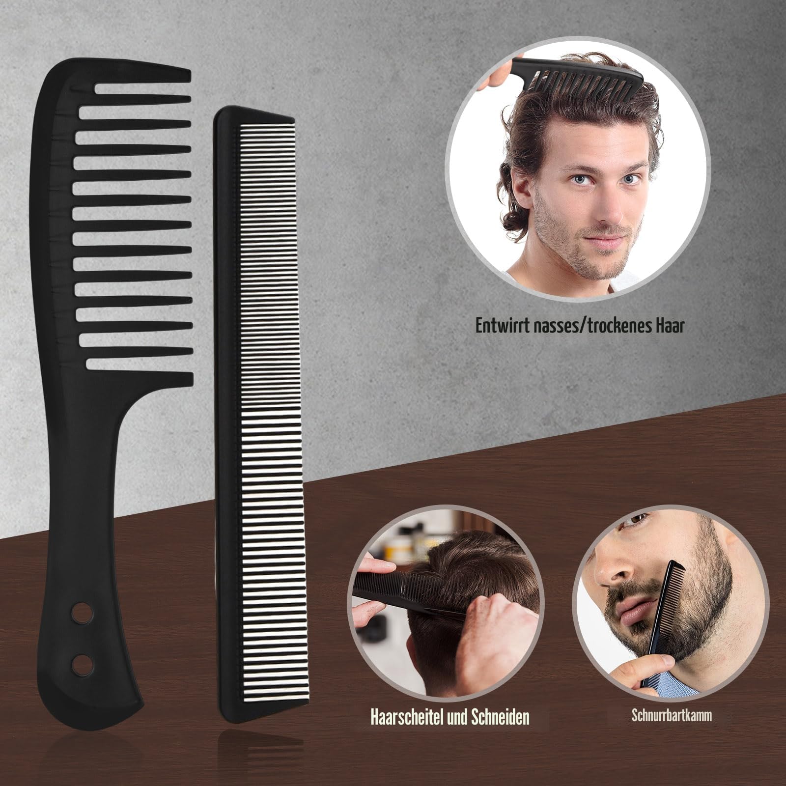Haarbürste Kamm Männer Styling,Wildschweinborsten Bartbürste Herren,Rundbürste,Lockenkamm,Kamm Grobzinkig,Sleek Bürste,Bartkamm,Friseur Kamm Set