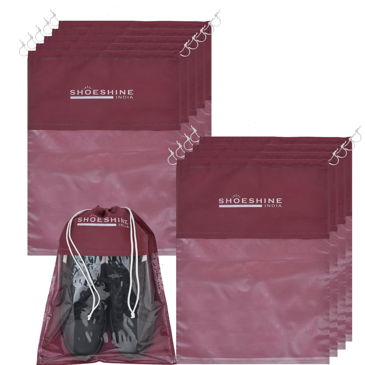 Shoe Bag Travel Packing Pouches with Large Window -Women & Men Shoes Cover Travelling Organizer and Storage Pouch - Pack of 10 Marron-image-12