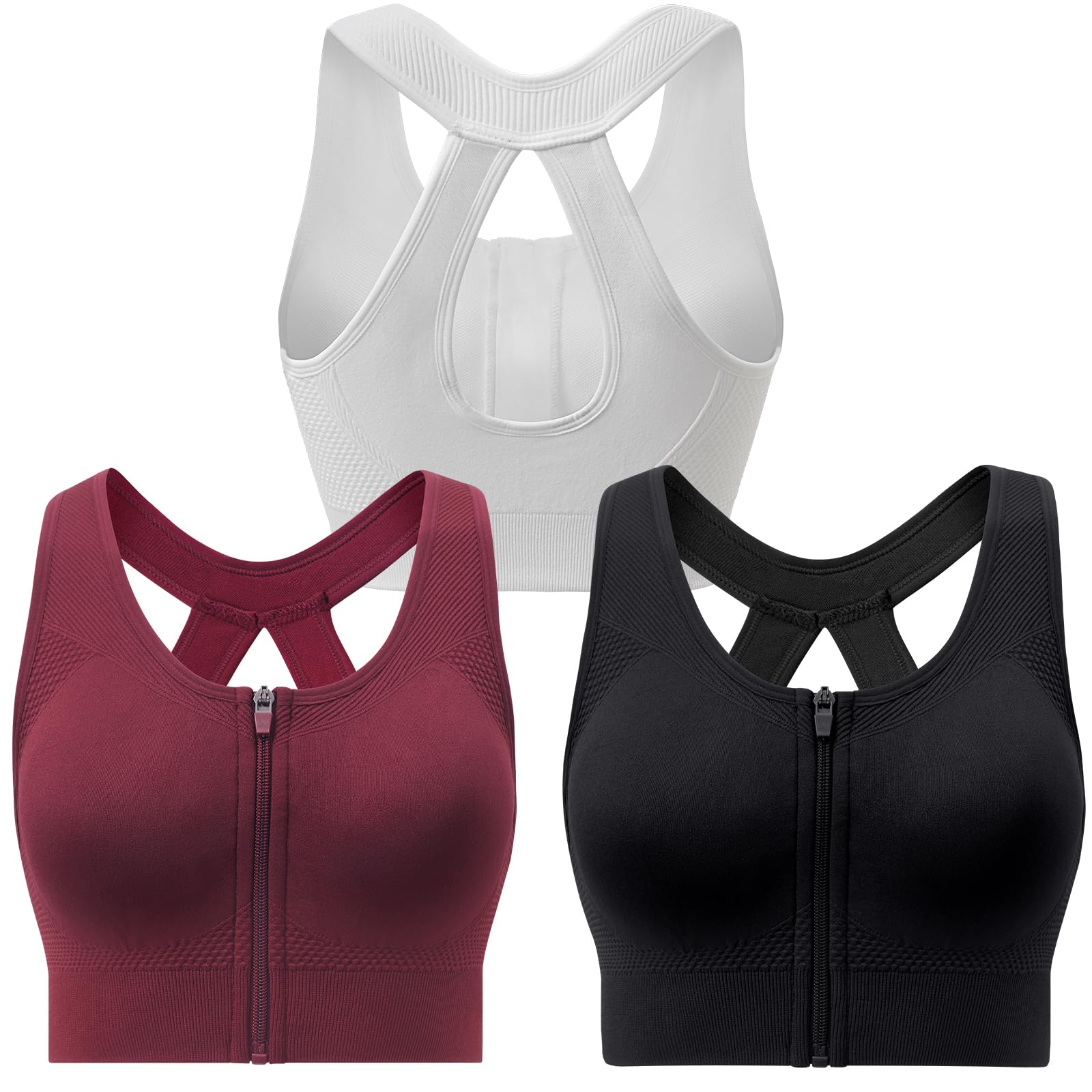 Racerback Padded Sports Bra for Women - Medium Support Zipper Front Workout Bra