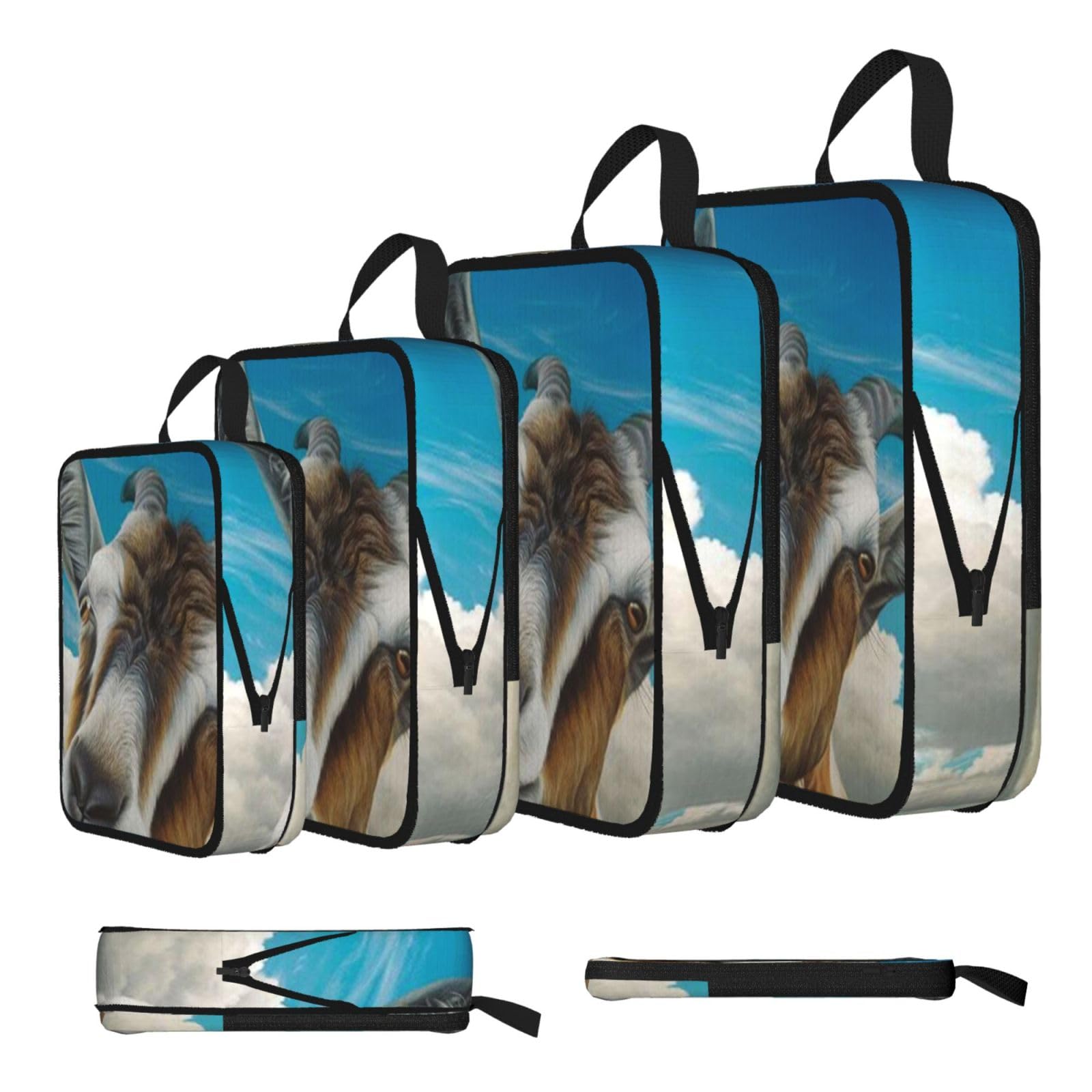 Esnaiuvcd Black Blue Sheep Print Print 4 Set Compression Packing Cubes For Suitcases,Expandable Storage Bags Organizers