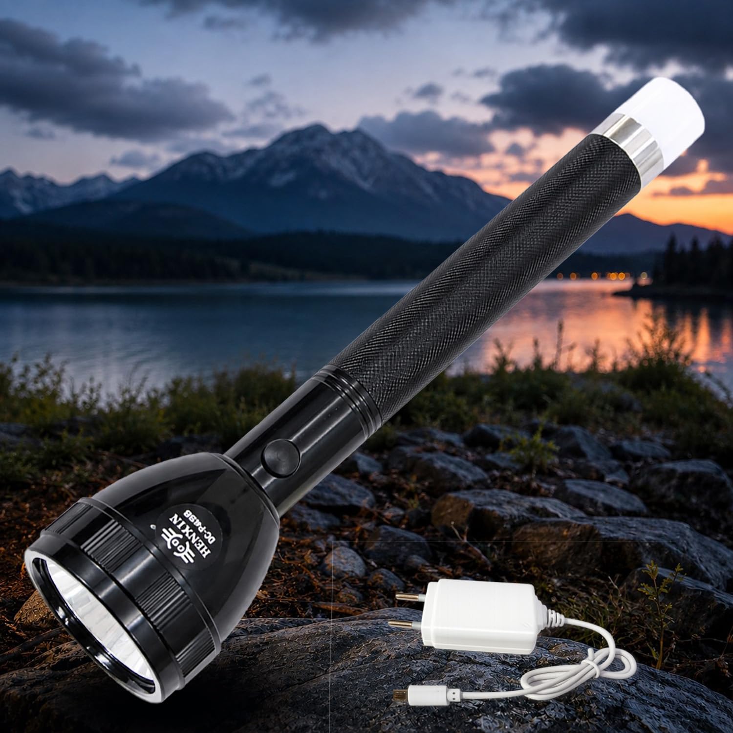 RENMAX LED Flashlight Rechargeable Portable Hand Torch Long Beam 1000m Range & Tail Light Water Resistant Tracking Torch High/Low/Blinker ABS Plastic Black -1Pc-picture-30