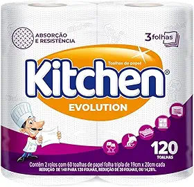 Kitchen Papel Toalha Folha Tripla Total Absorv 120 Folhas