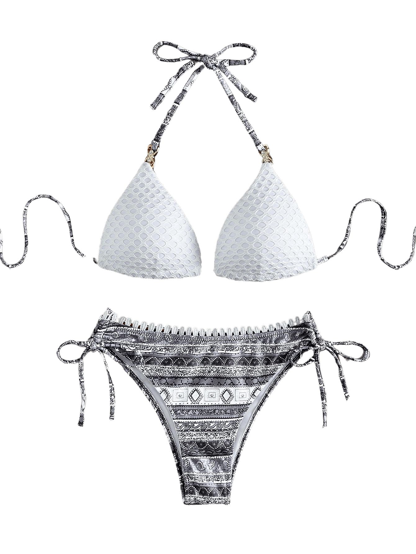 GORGLITTER Bikini para mujer, push-up, con tirantes, juego de bikini con aros, bikini a rayas, traje de baño de dos piezas