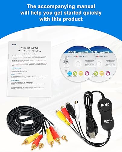 Miniatura 5 de UCEC Kit de convertidor VHS a digital, convertidor VCR a digital, dispositivo de captura de video RCA a USB, dispositivo de tarjeta de captura de