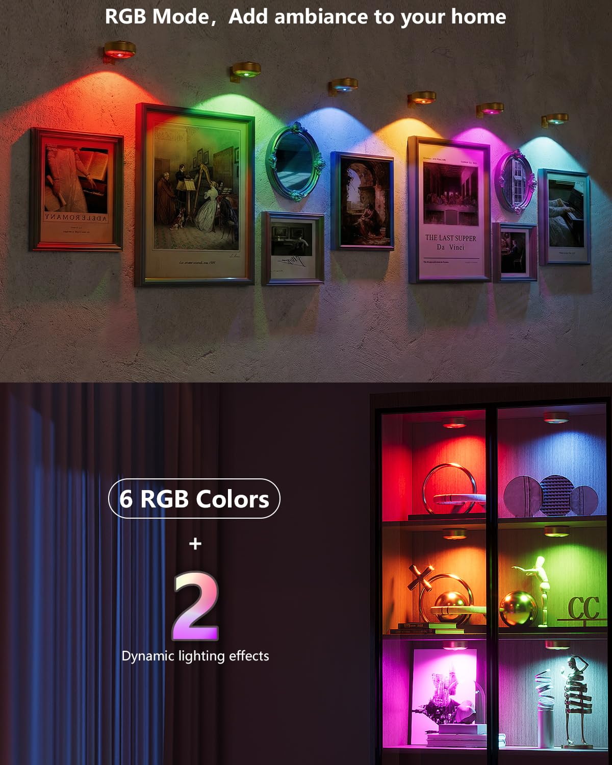 Skairipa Lot de 6 lampes magnétiques pour tableau mural, batterie rechargeable de 2200 mAh, doré
