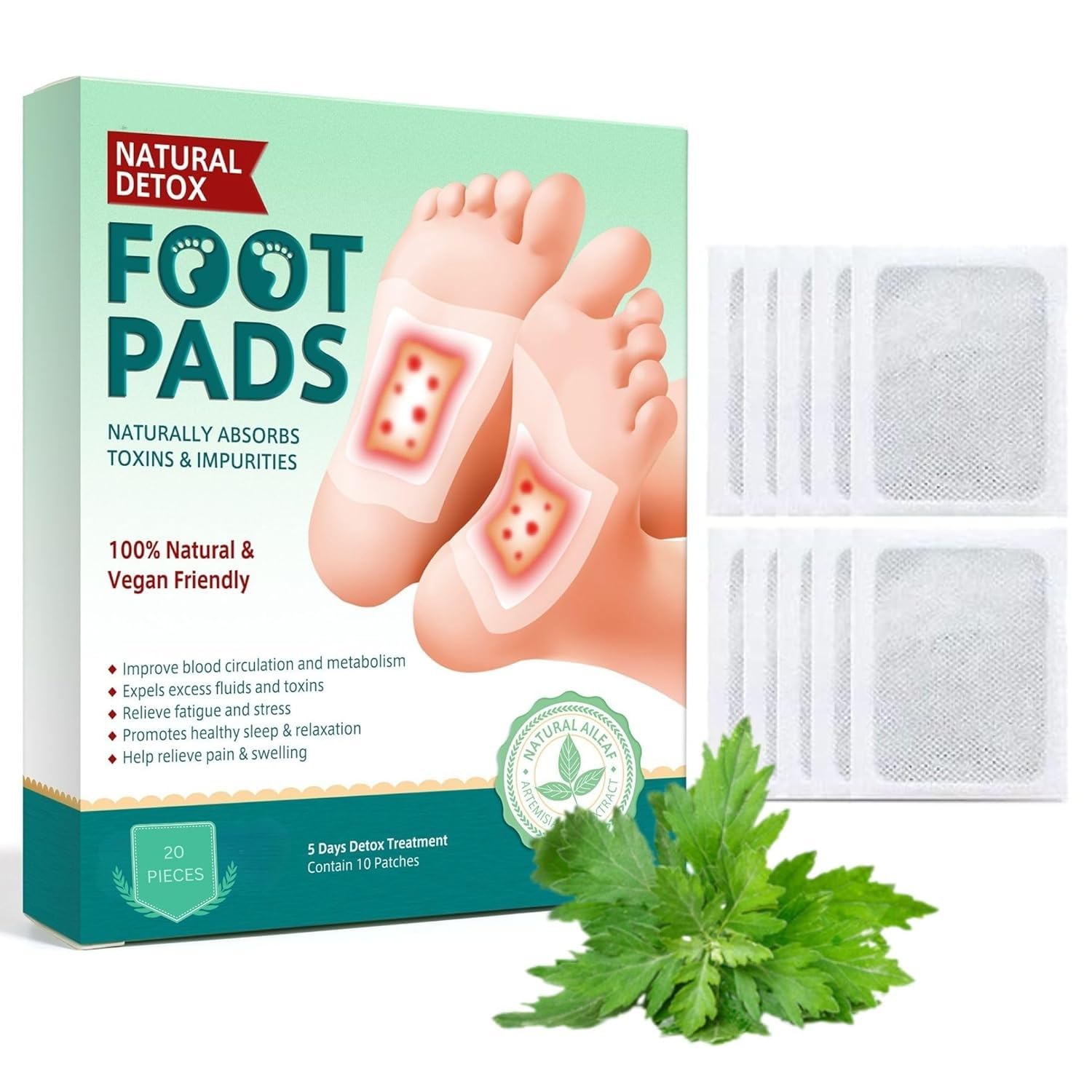 Detox Foot Patches (20 Pieces) for Weight Loss & Toxin Removal | Natural Ginger Herbal Foot Pads for Deep Cleansing & Body Detox | Foot Patch for Pain Relief & Detoxification | for Women & Men-picture-34