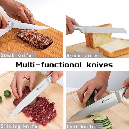 Miniatura 3 de Juego de cuchillos de acero inoxidable con bloque de 15 piezas de cuchillos de cocina de acero japonés, juego de cuchillas ultra afiladas con acero