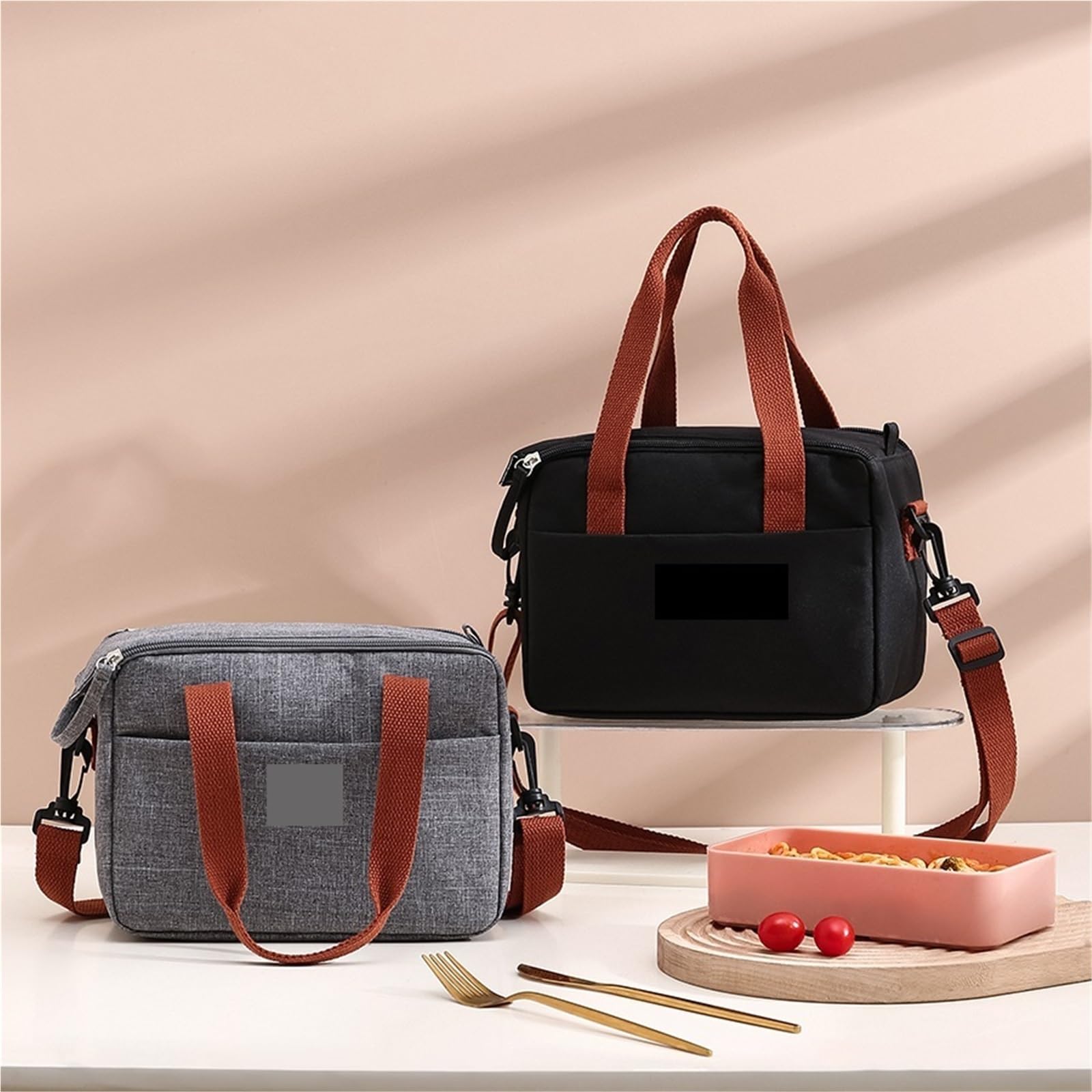 Bolsa De Almuerzo Fiambrera aislante térmica de tela Oxford, bolso almacenamiento, bolsas multifuncionales for escuela, oficina, Picnic, almuerzo, 2 uds(Black)