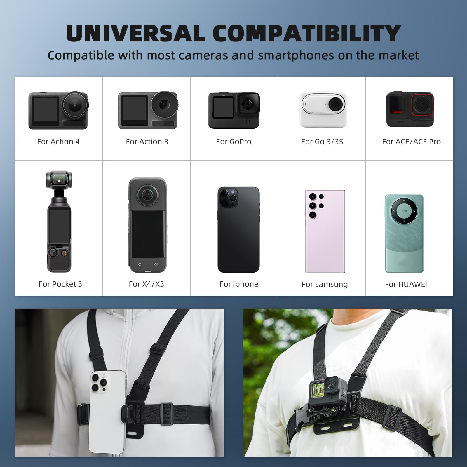 Naroote Cintura Regolabile Per Montaggio Sul Petto – Supporto Per Smartphone E Action Cam – Per Sport E Live Streaming