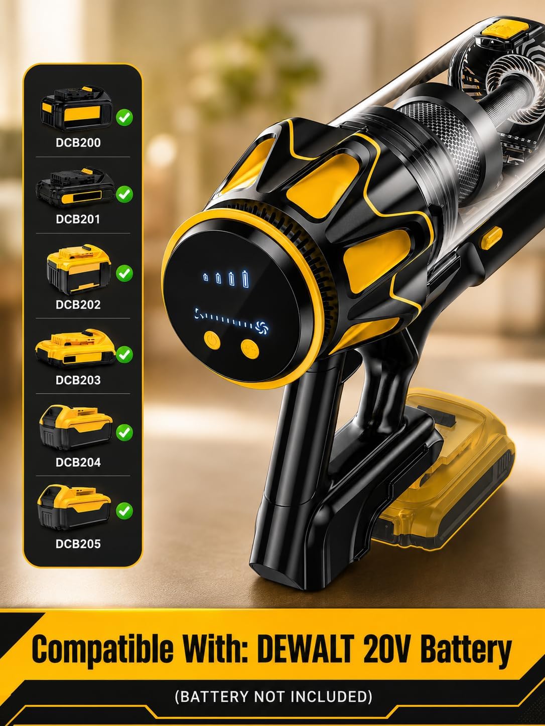 Cordless Vacuum Cleaner for DeWalt 20V Battery, 45KPA 400W Vacuum Cleaners for Home, Self-Standing Stick Vac w/LED Display, Anti-Tangle Lightweight Vacuum for Carpet, Floor, Car(Battery Not Included) image 3