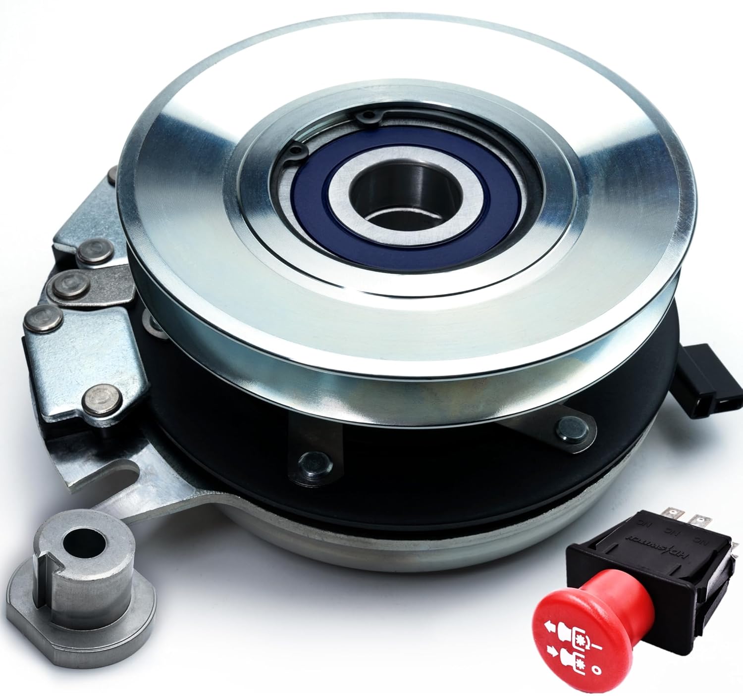 HiTorque 210ftlb (OEM 105) BIGBearing Billet Pulley Clutch 605777 605777K 5219-191 & 20 Amp PTO Switch fits Hustler Raptor Warner w/Diode & Larger Replaceable Pulley Bearing 776476 5219191
