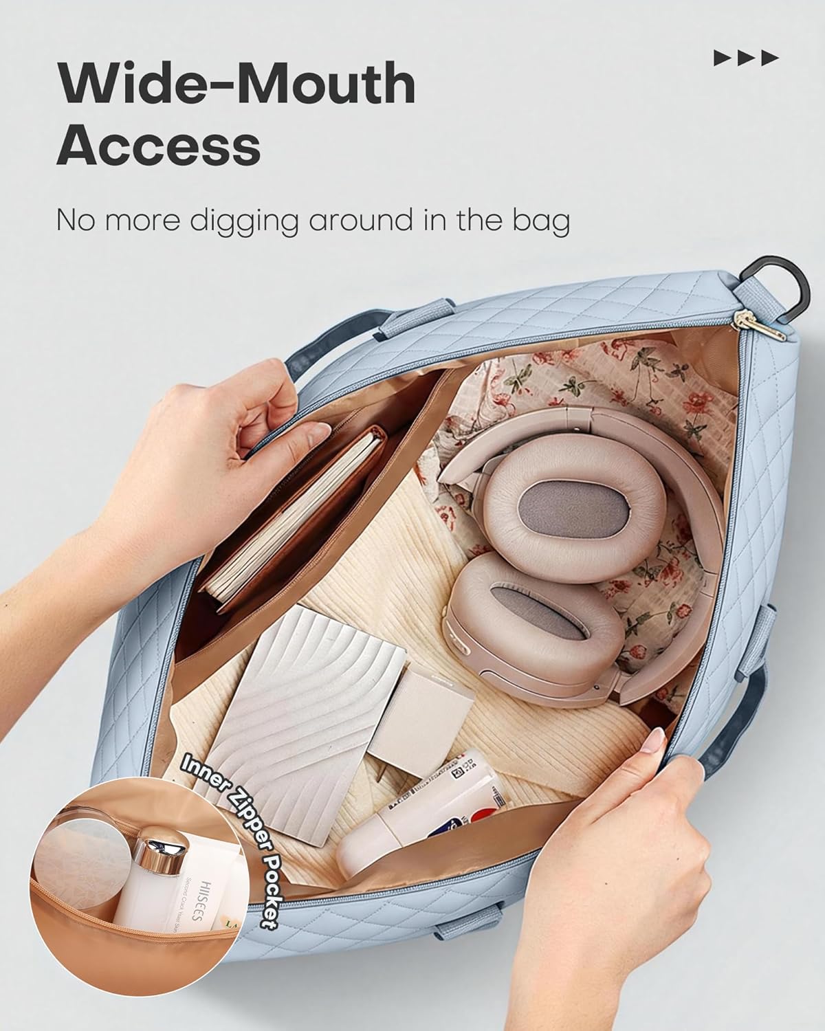 HOTOR Travel Duffel Bag - Weekender Bags for Women, Gym Tote Bags with Shoe Compartment, Carry On Overnight Bag with Toiletry Bag for Travel Essentials and Travel Accessories, Blue, 15.8"×18.1"×8.7" - Image 7