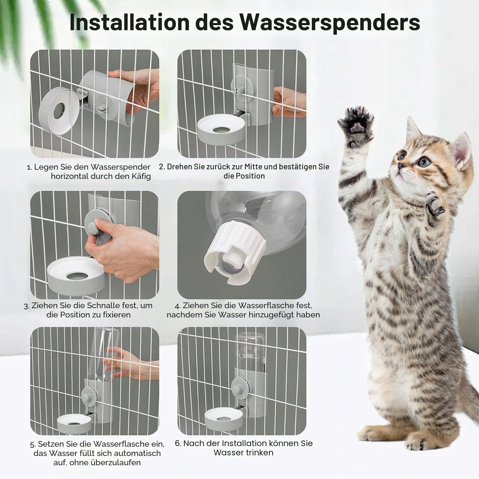 Wasserspender für Haustiere, Hundekäfig-Wasserspender, großes Fassungsvermögen, Trinkwerkzeug für Katzen, Welpen, Kaninchen und andere Tiere