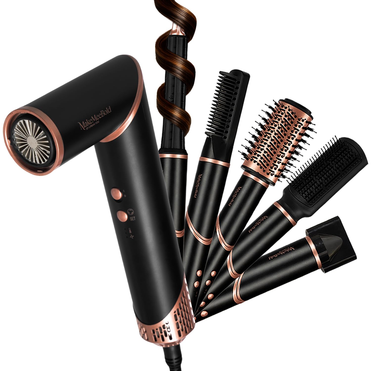 MakeMeeBold 7-IN-1 Multi Air Styler |110,000 RPM High-Speed Brushless Motor | Auto-Clean Tech | Hair Dryer with Diffuser & Volumizer Brush | Aircurl Hair Styler | Anti-Frizz Hair Styling Tool, Gifts for woman, 1500 Watts