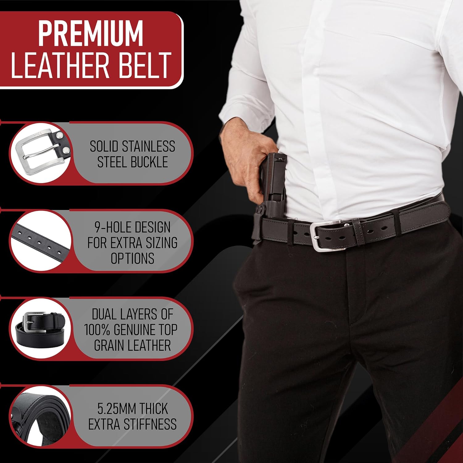 Men's Steel Core Leather Gun Belt for Concealed Carry - Image 4