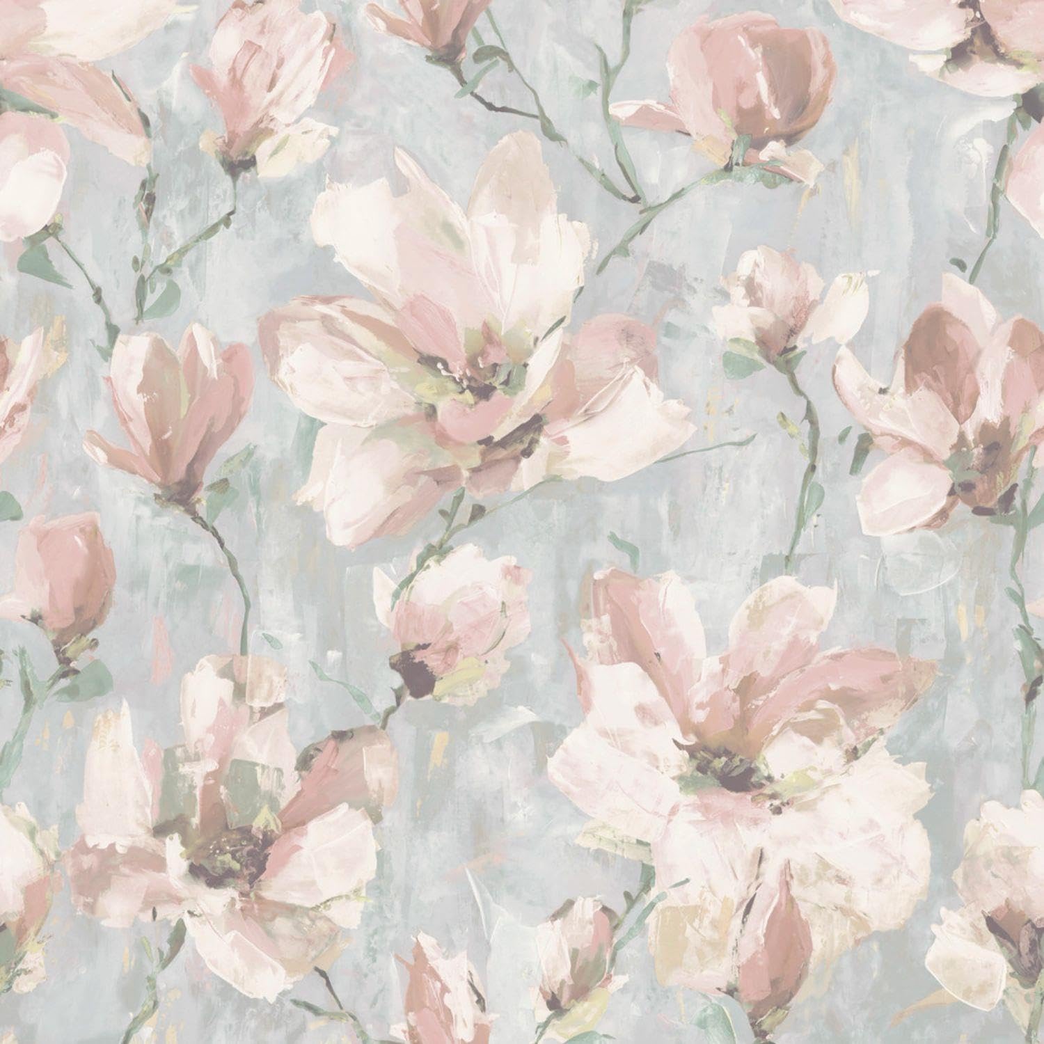 Yöl Grey Camilla Floral Blush Wallpaper - Floral Pattern Vintage Romantic - Traditional Paste The Wall Vinyl