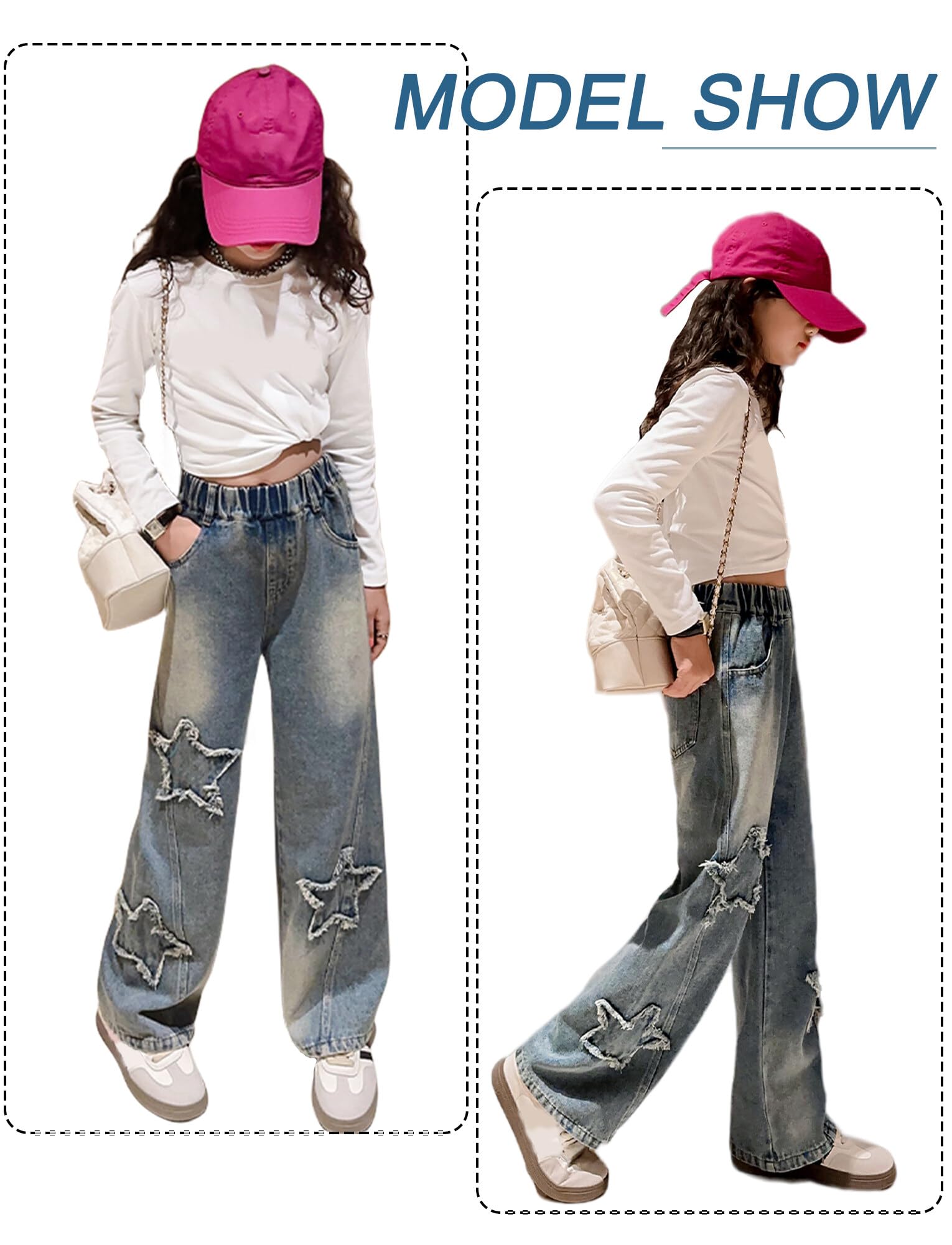 Happy Cherry - Pantaloni Lunghi Jeans Ragazza Bambini Jeans Casual con Elastico Vita Pantaloni Confortevole Ragazze per Estate Primavera Autunno - 5-15 Anni