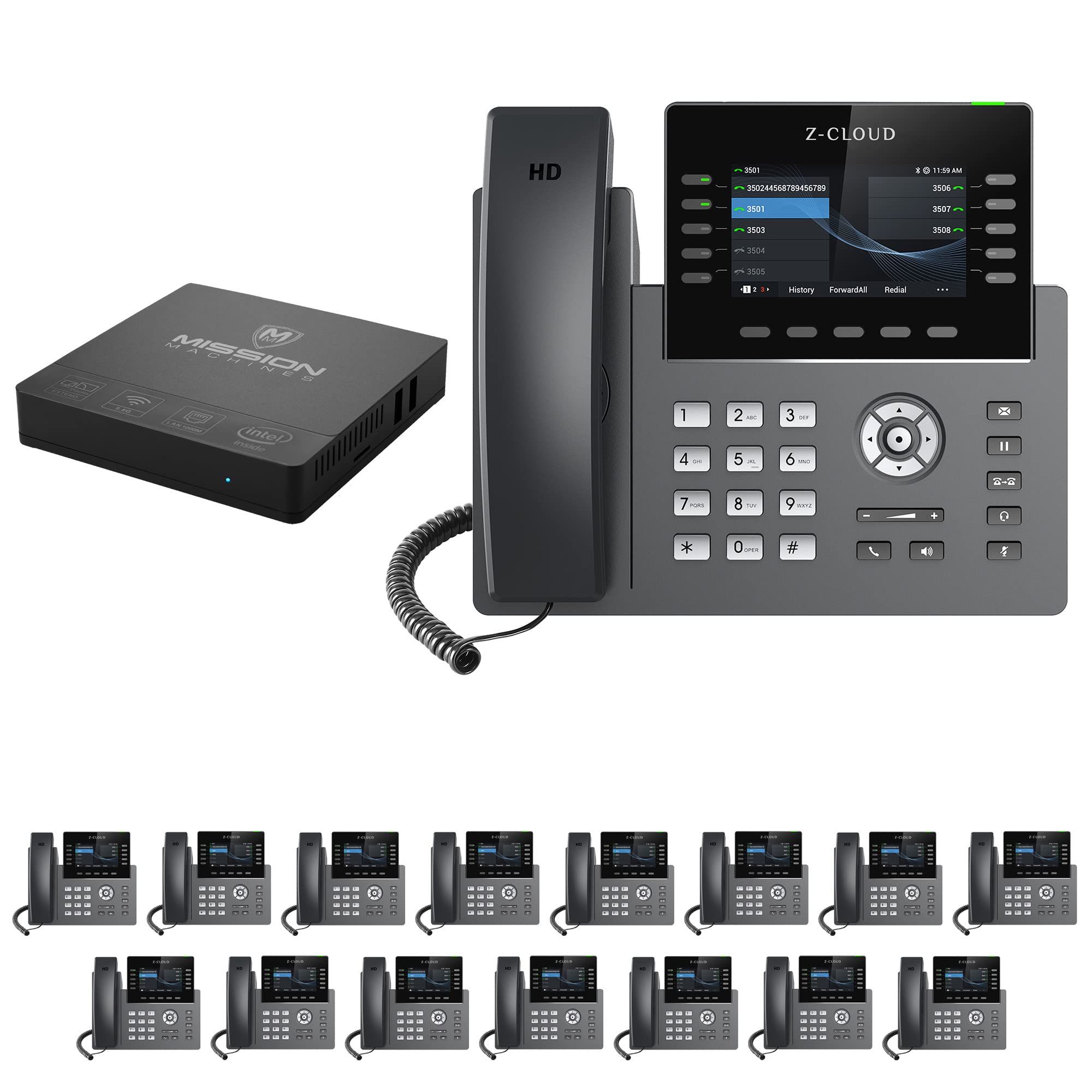 Mission Machines S-100 Business Phone System: Platinum Pack - Auto Attendant/Voicemail, Wi-Fi, Cell & Remote Phone Extensions, Call Record & Mission Machines Phone Service for 2 Months (16 Bundle)
