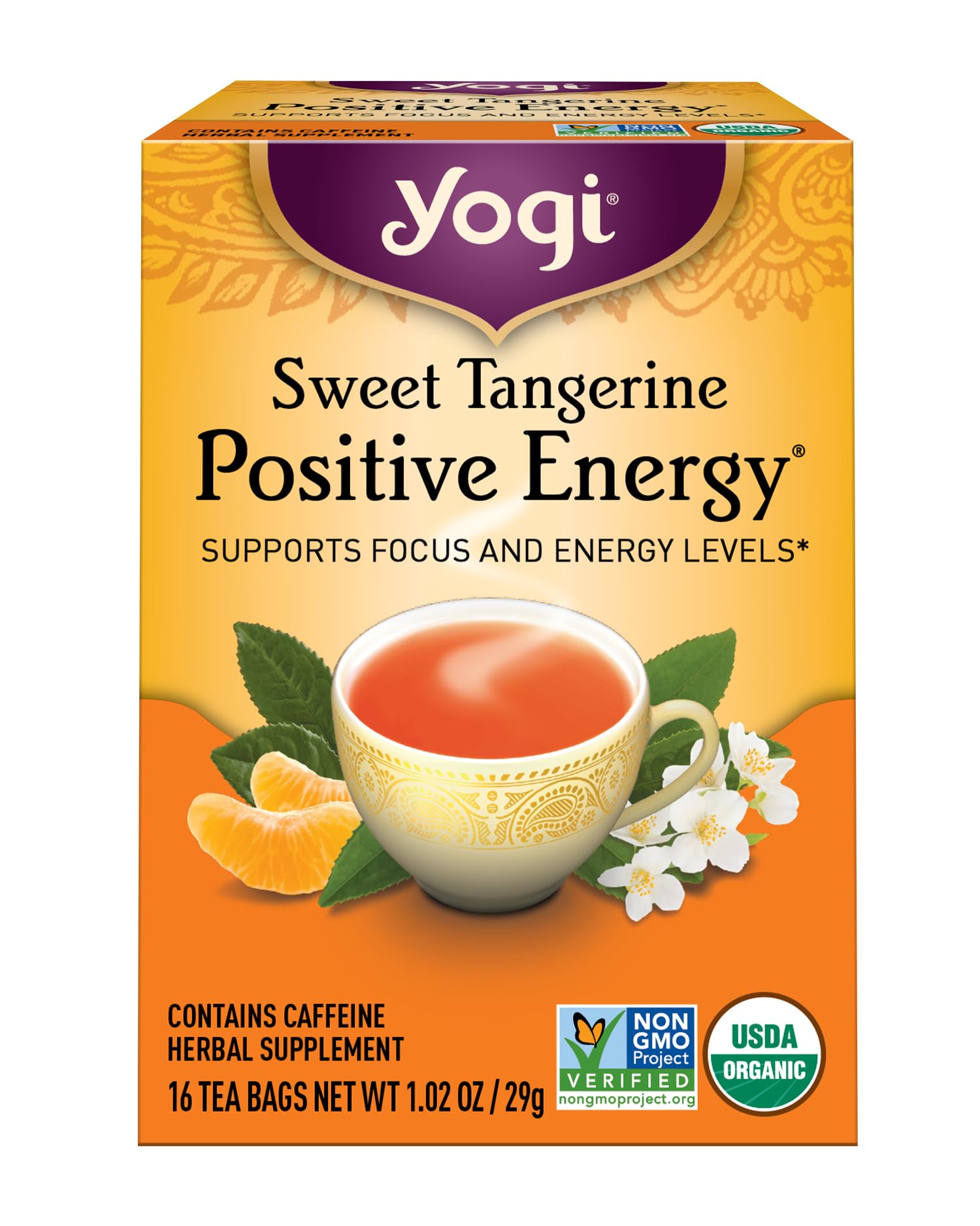 Yogi Sweet Tangerine Positive Energy, 16 Tea Bags, Packaging May Vary (Pack of 1)