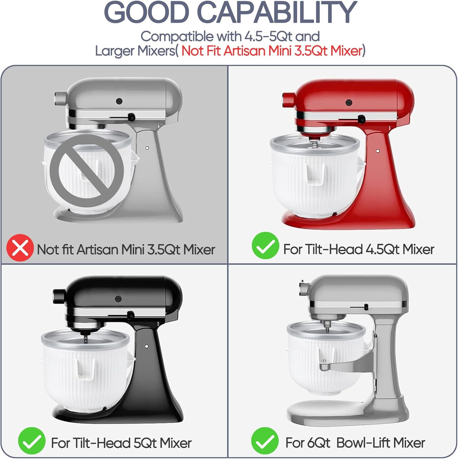 Ice Cream Maker Attachment for Kitchenaid Stand Mixer,2-Quart Frozen Yogurt - Ice Cream & Sorbet Gelato Maker,Fits 4.5 5 6 7qt Kitchenaid Stand Mixer