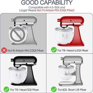 Ice Cream Maker Attachment for Kitchenaid Stand Mixer,2-Quart Frozen Yogurt - Ice Cream & Sorbet Gelato Maker,Fits 4.5 5 6 7qt Kitchenaid Stand Mixer