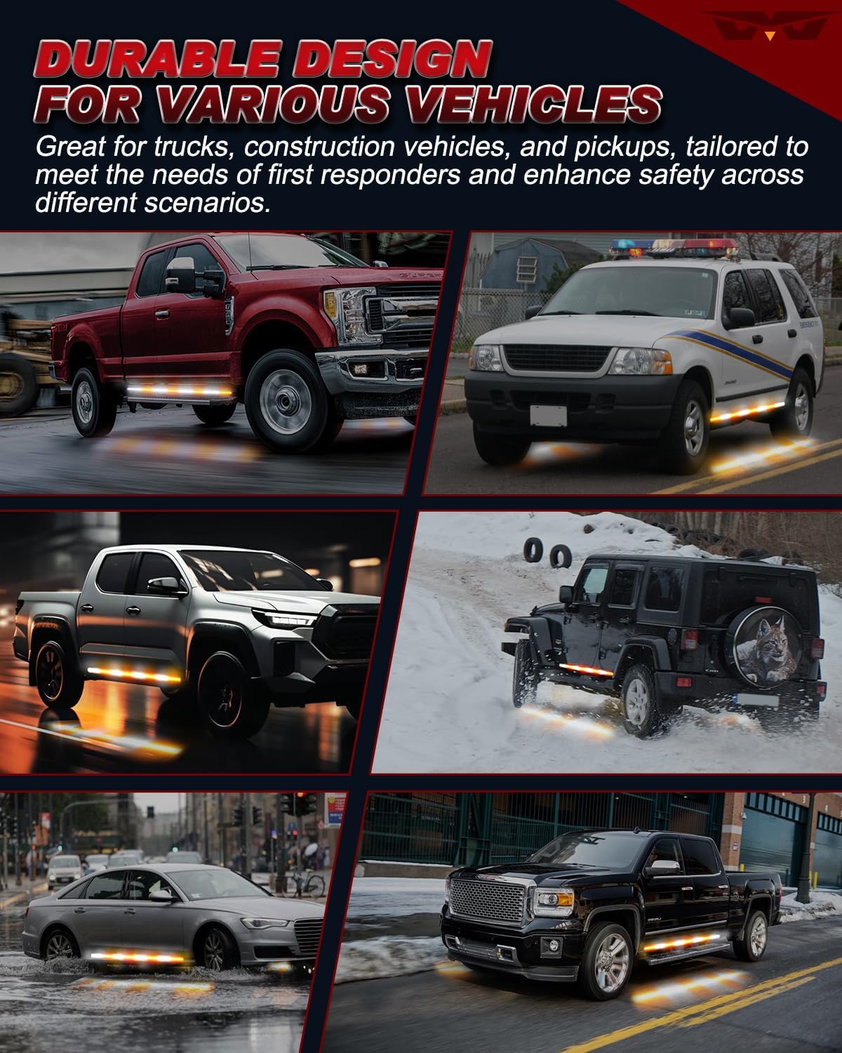 LUMENIX 70-Inch Running Board Strobe Lights Strip Amber Light Bar for Trucks LED Emergency Lights for Vehicles Flexible Flashing Warning Safety Security Lights for Cars Pickups - Yellow White