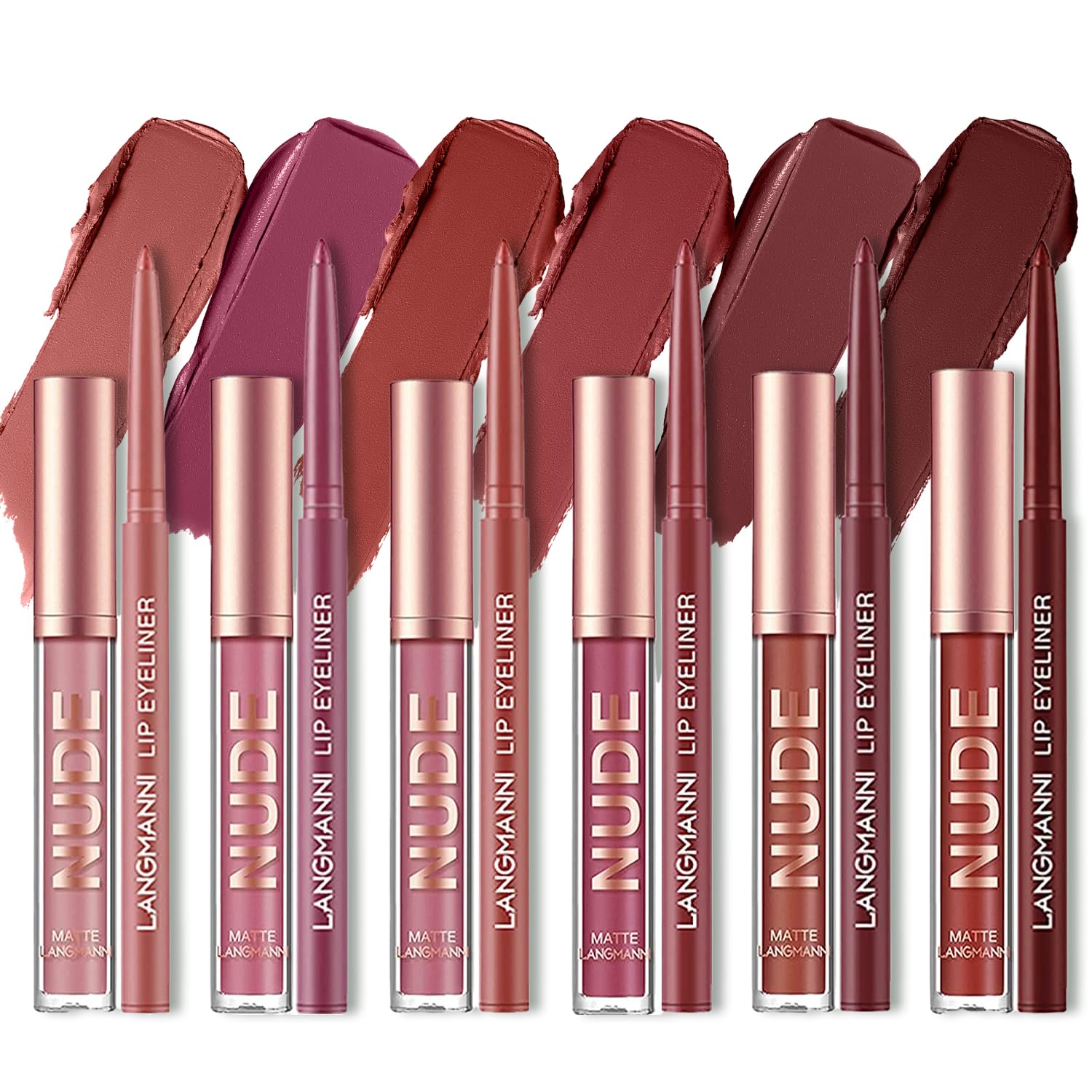 Beauty Glazed 6 Pcs Velvety Matte Lip Gloss + lip Liner Set Waterproof Lipstick Lipliner Pencil Makeup Set Smooth Lips Enhancer Set Long Lasting Easy to Wear Lip Make Up