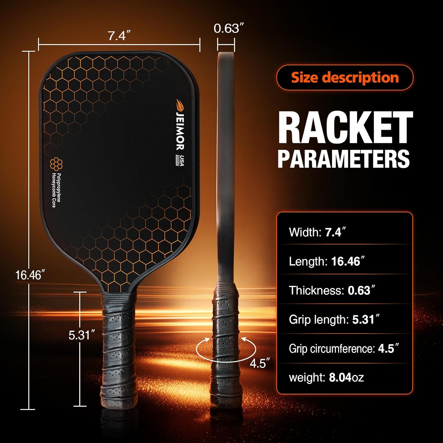 Pickleball Paddles Set of 2 - USAPA Standard Fiberglass Face with Enhanced Grit Texture for Max Spin & Control - Lightweight Polymer Honeycomb Core Rackets, 4 Balls & Carry Bag